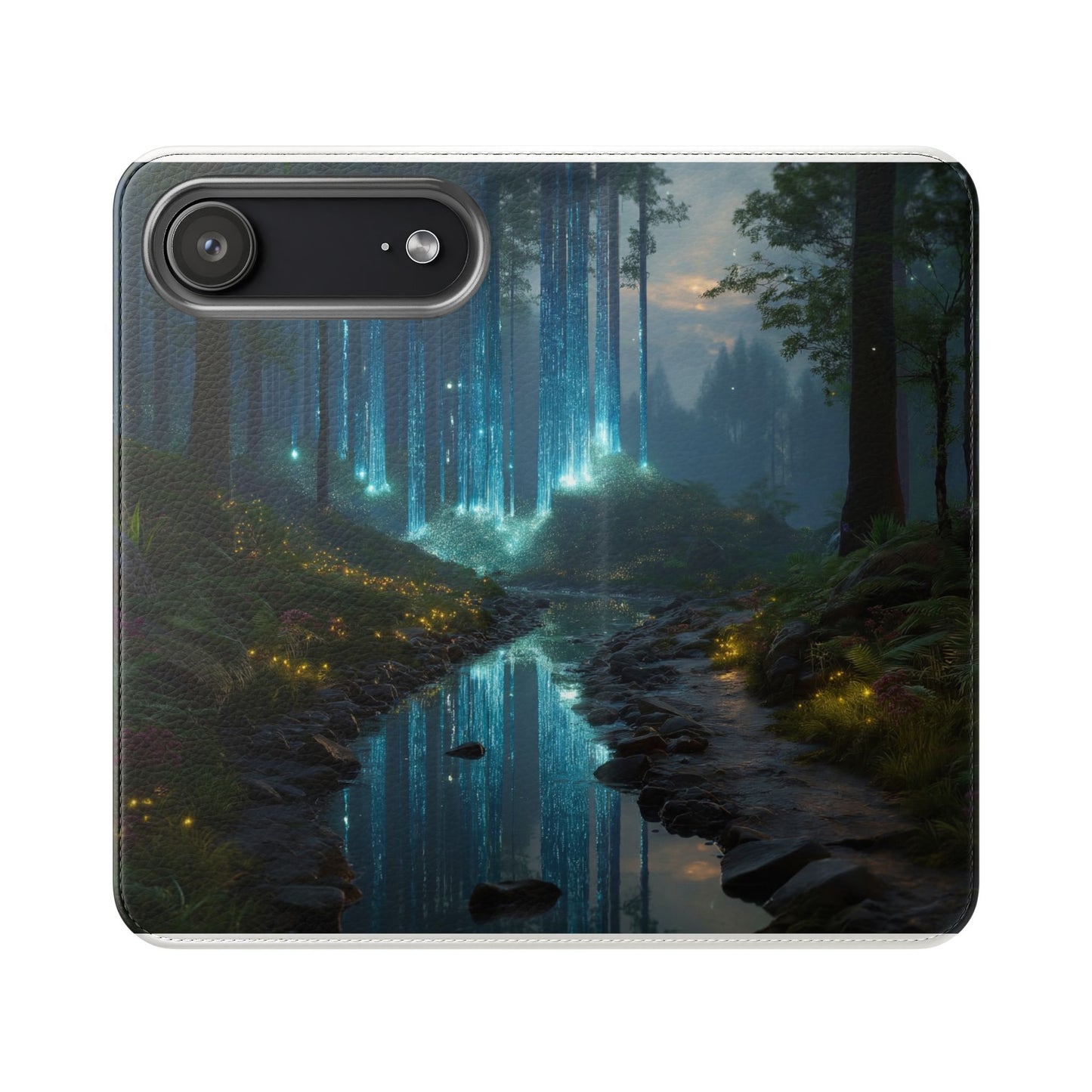Bioluminescent Forest Flip Cases – Cyan Lightfall Stream Cover