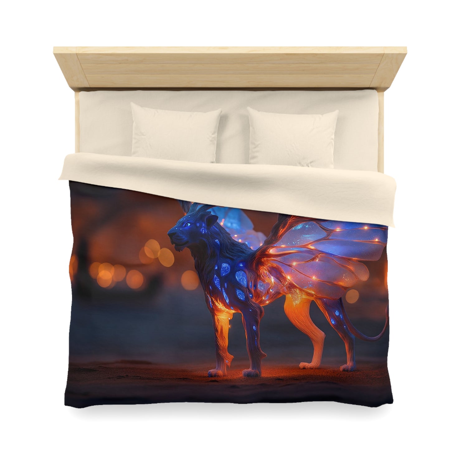 Celestial Lynx Microfiber Duvet Cover – Twilight Wingscape with Starlight Glow