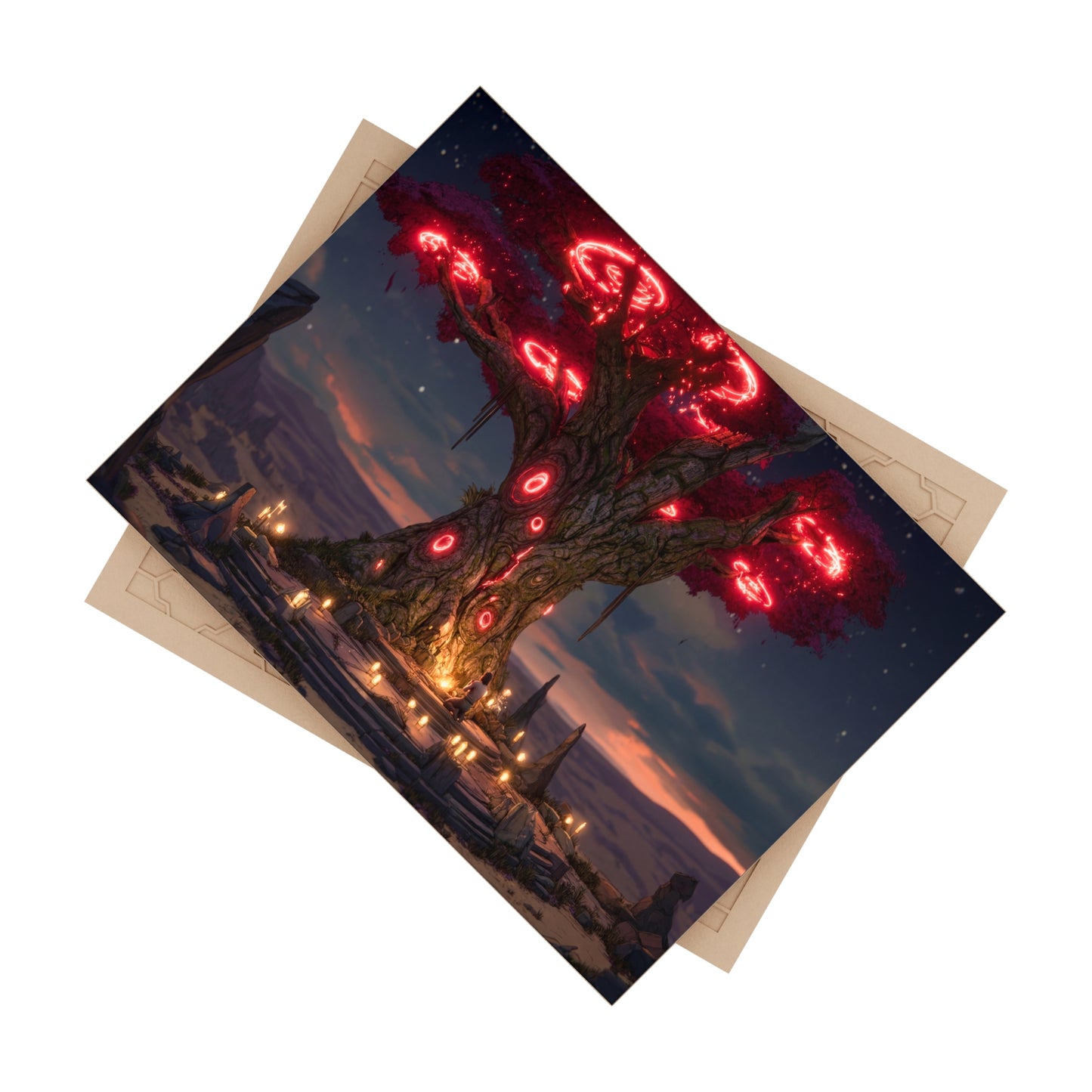 Ancient Oracle Tree Ceramic Photo Tile – Crimson Vortex Wisdom