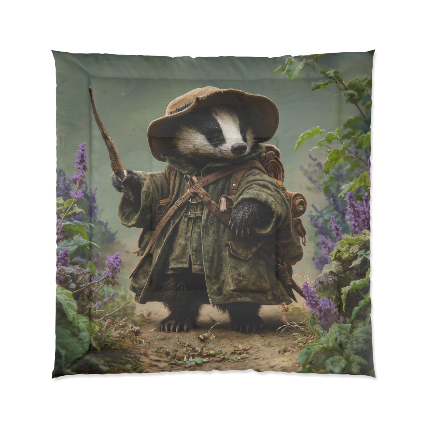 Badger Pathfinder Comforter – Mossy Trail Through Purple Wildflowers