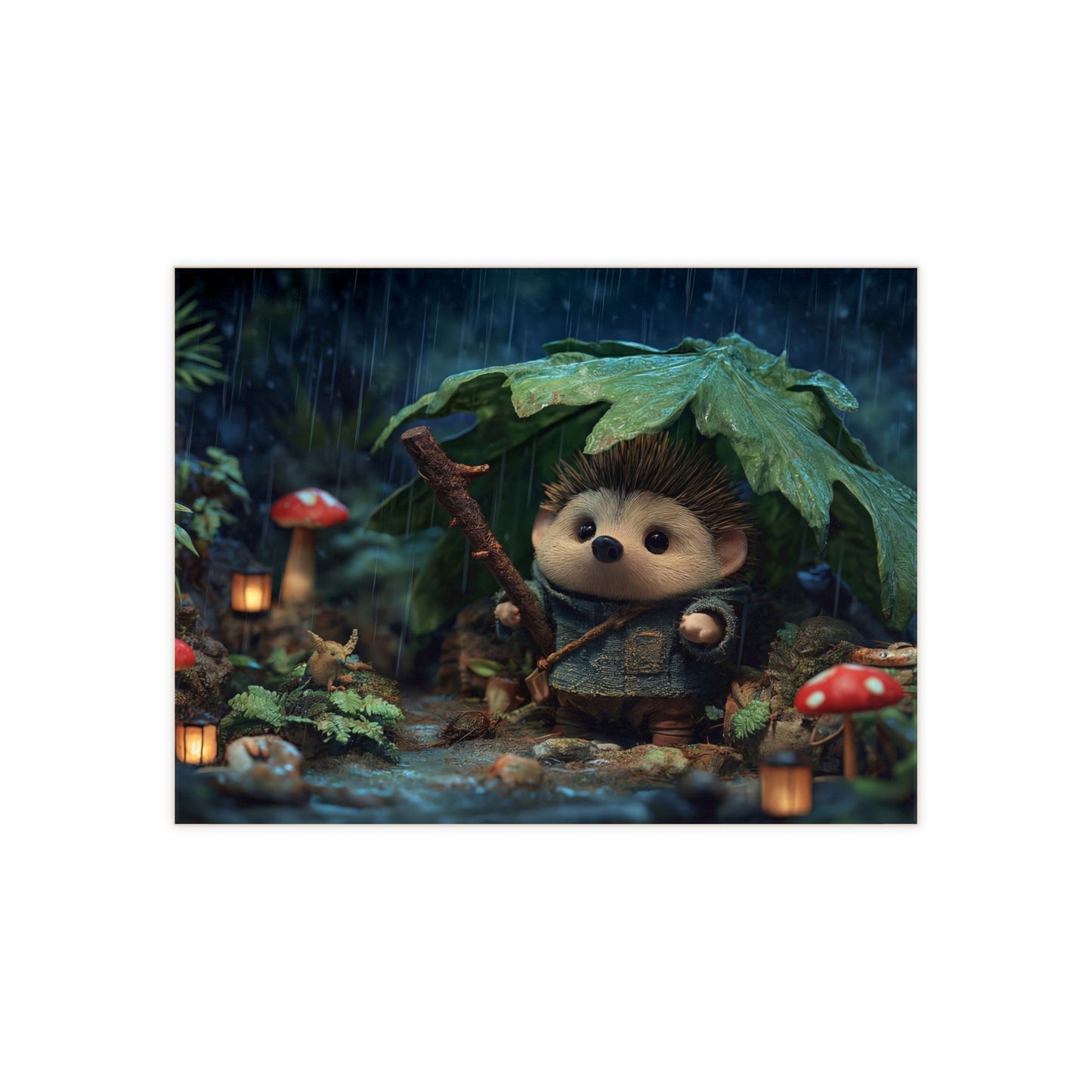 Rain-Slicked Hedgehog Explorer Ceramic Photo Tile – Tiny Guardian in the Wet Woods