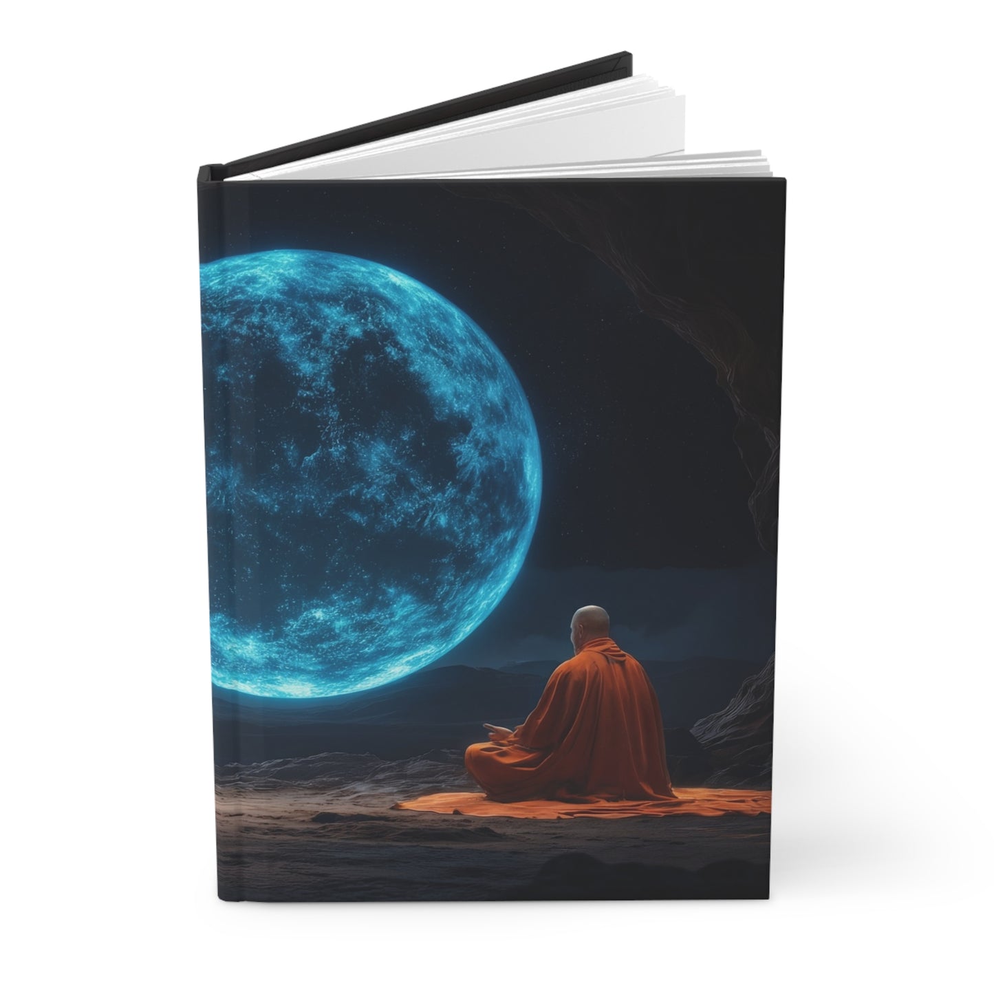 Zen Monk Under Celestial Moon Hardcover Journal Matte – Silent Contemplation in a Cosmic Cave
