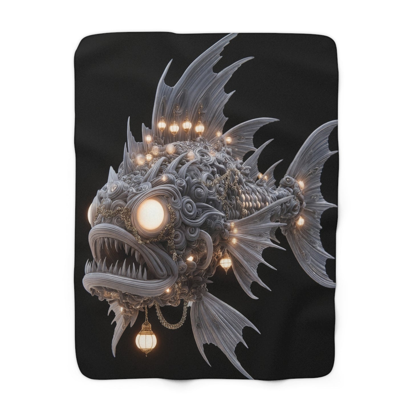Phantom Lantern Angler Fish Blanket – Bioluminescent Deep Sea Guardian Sherpa Fleece Throw
