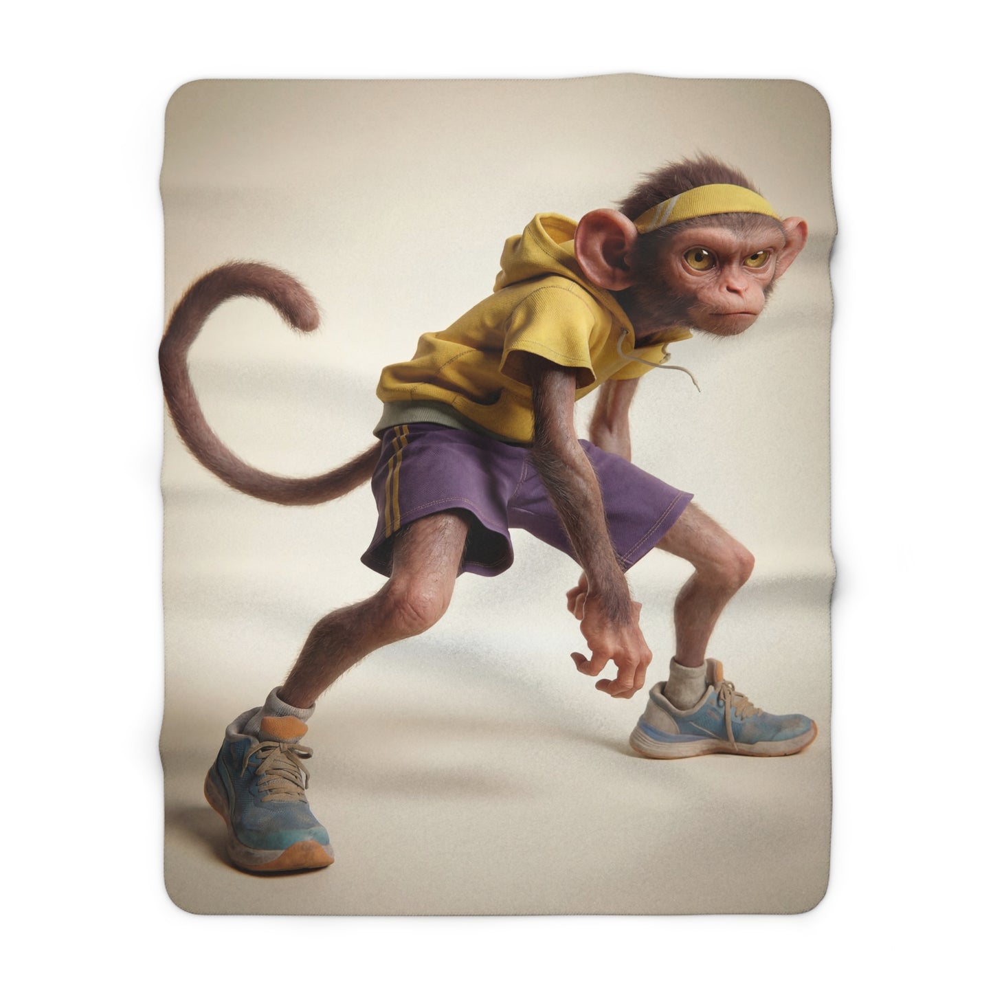 Athletic Monkey Sherpa Fleece Blanket – Streetball Ready Pose
