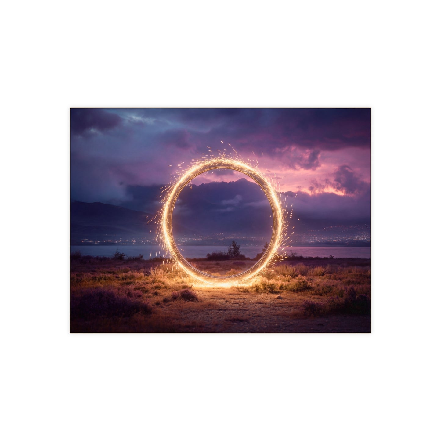 Spark Ring Twilight Ceramic Photo Tile – A Gateway to Purple Skies