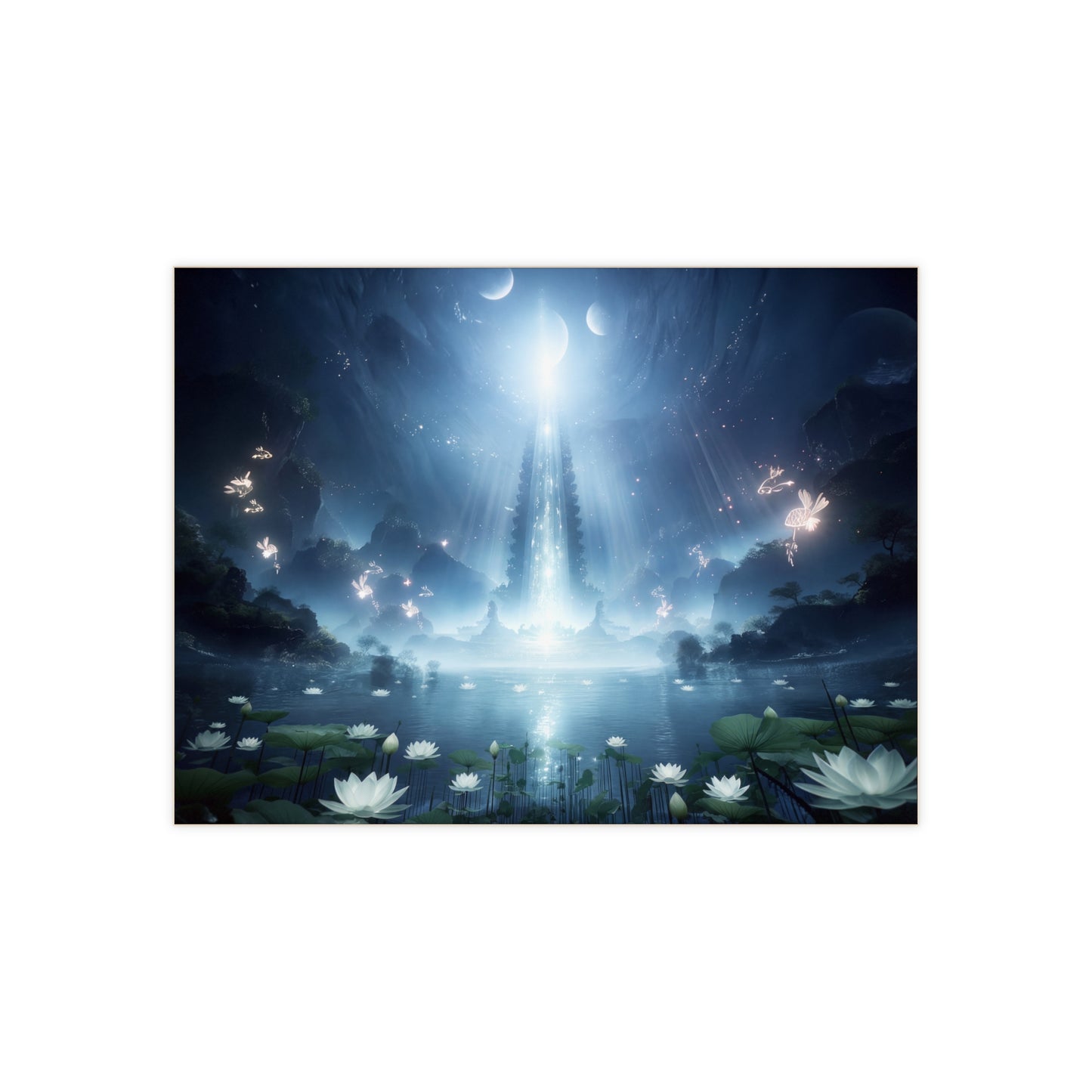 Celestial Lotus Pool Ceramic Photo Tile – Radiant Moonlight Sanctuary