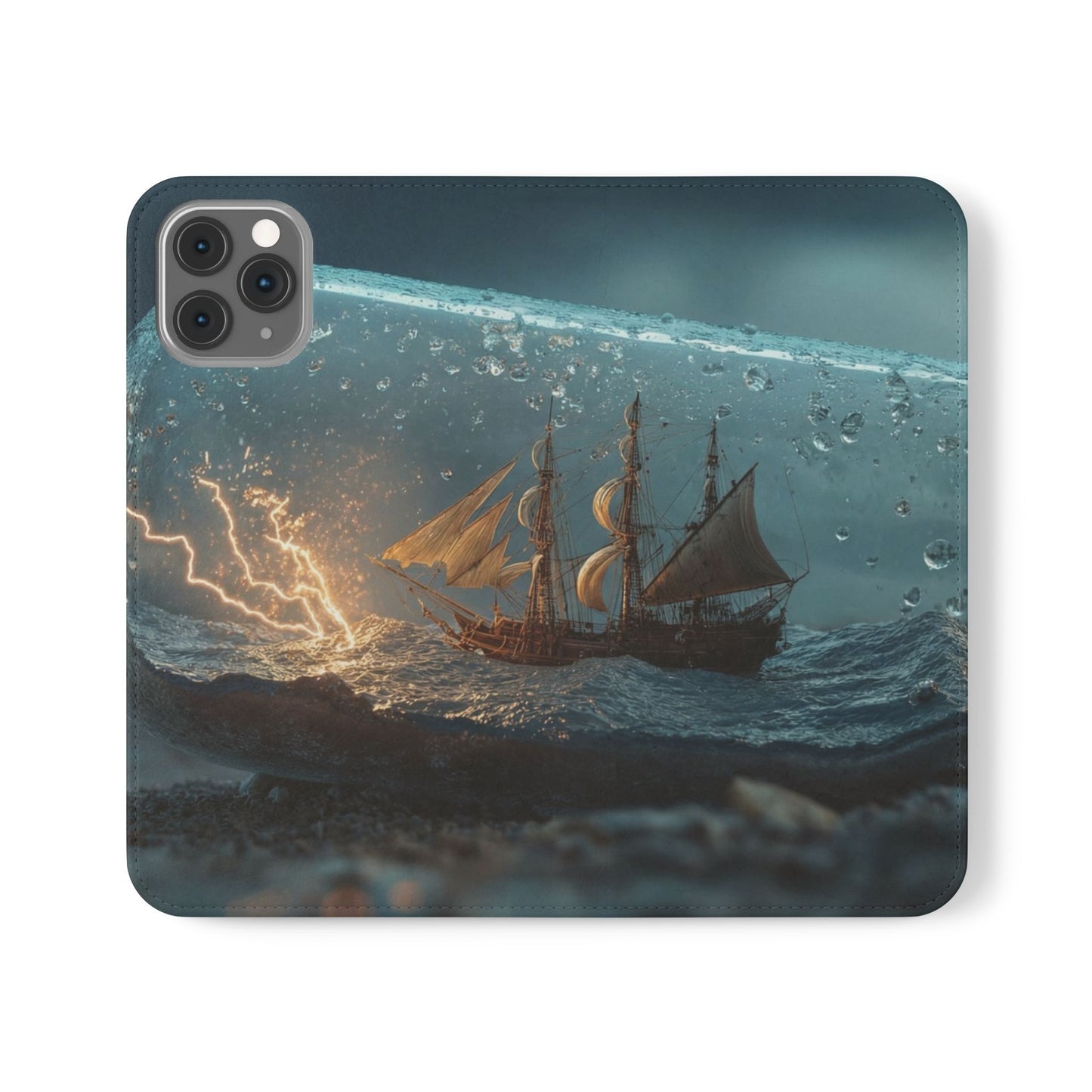 Storm-Struck Galleon Flip Cases – Lightning Inside Glass Bottle