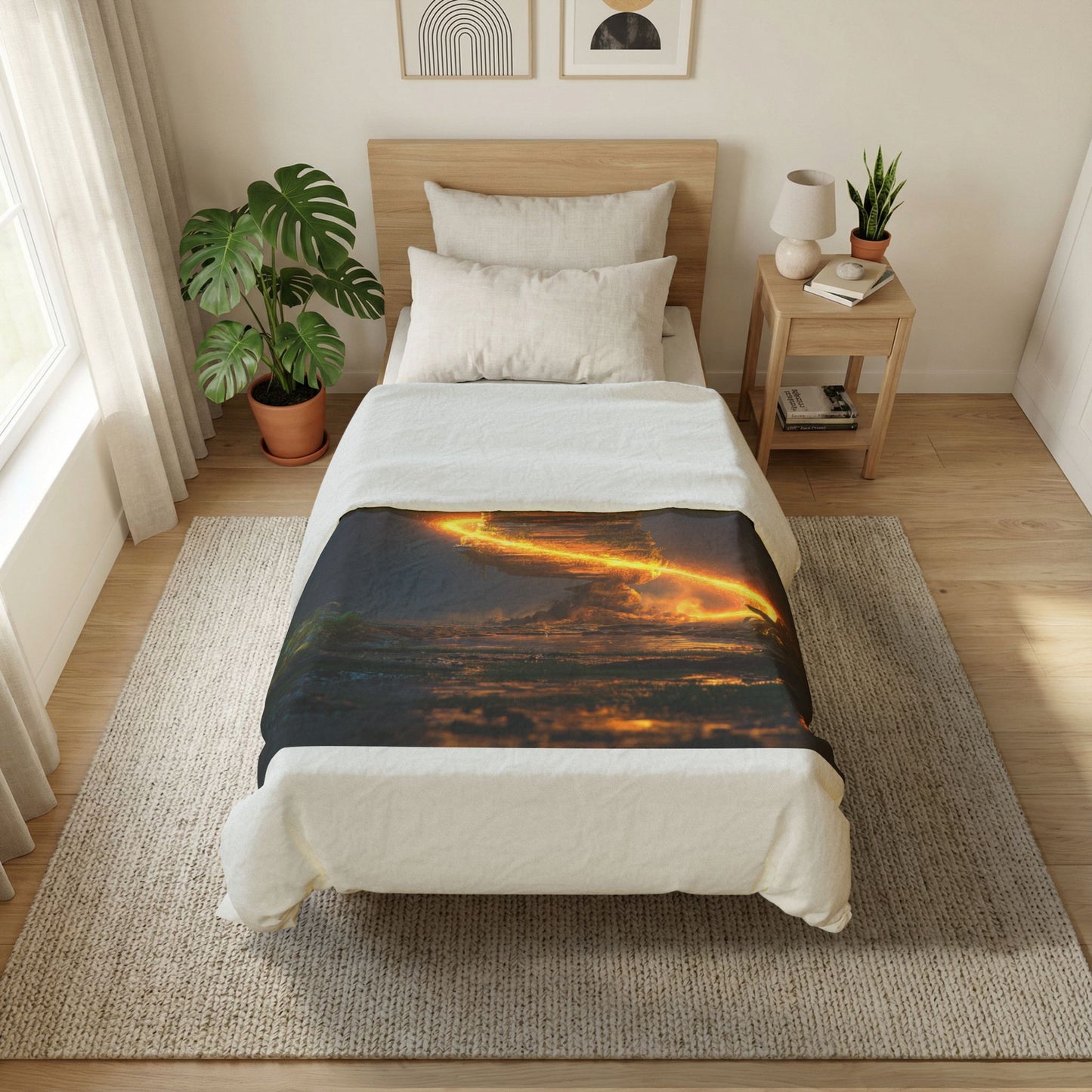 Floating Island Treehouse Duvet Cover – Golden Twilight Sanctuary