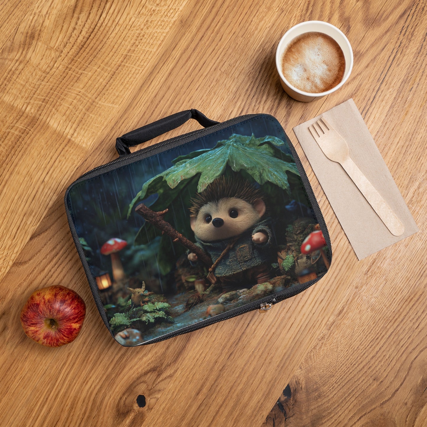 Rain-Drenched Hedgehog Lunch Bag – Tiny Explorer’s Forest Sanctuary