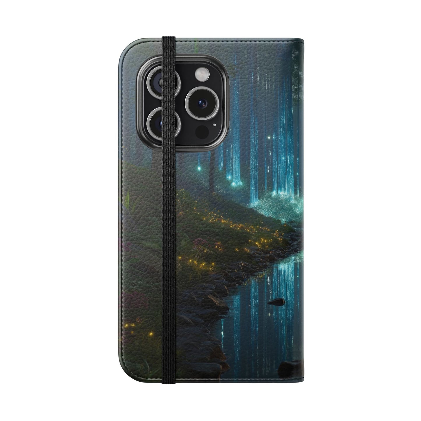 Bioluminescent Forest Flip Cases – Cyan Lightfall Stream Cover