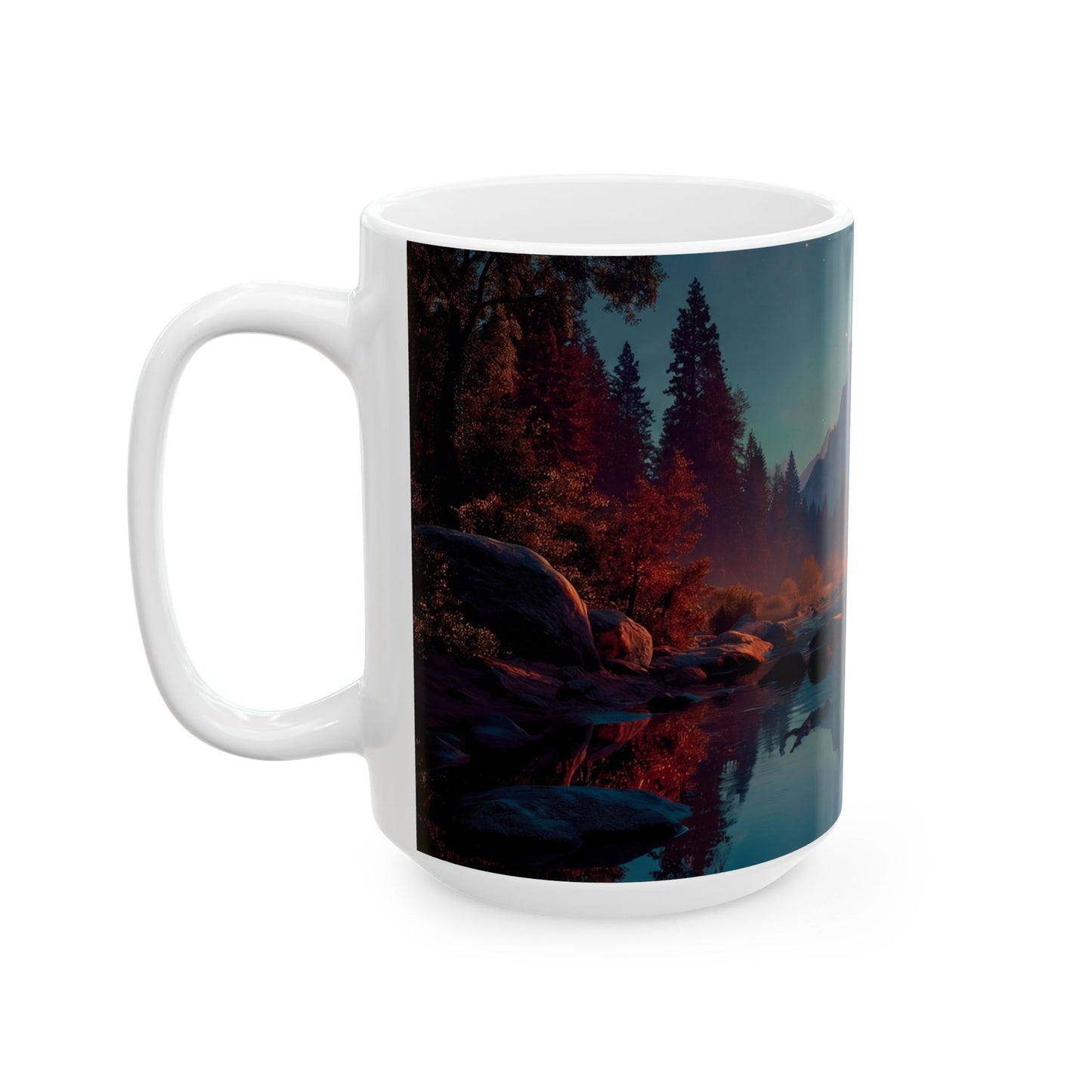 Starlit River Reflection Mug – Half Dome Twilight Dreamscape