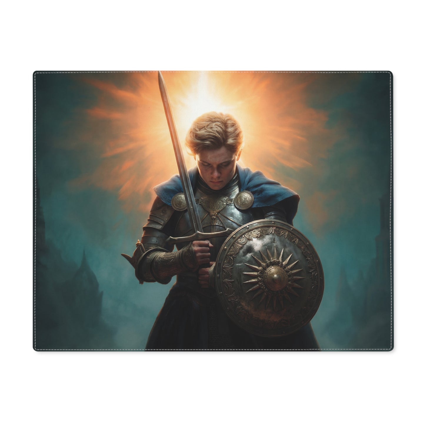 Dawn’s Radiant Sentinel Placemat – 1pc, Castle Glow at Sunset
