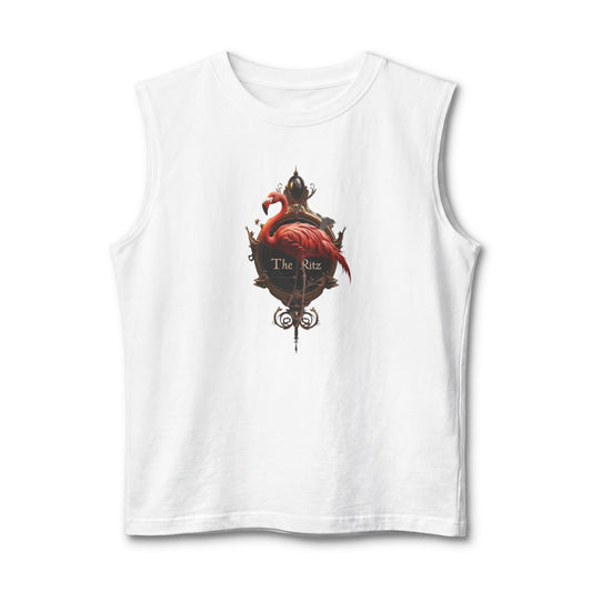Crimson Flamingo Ritz Tank – Opulent Gold Signage Graphic