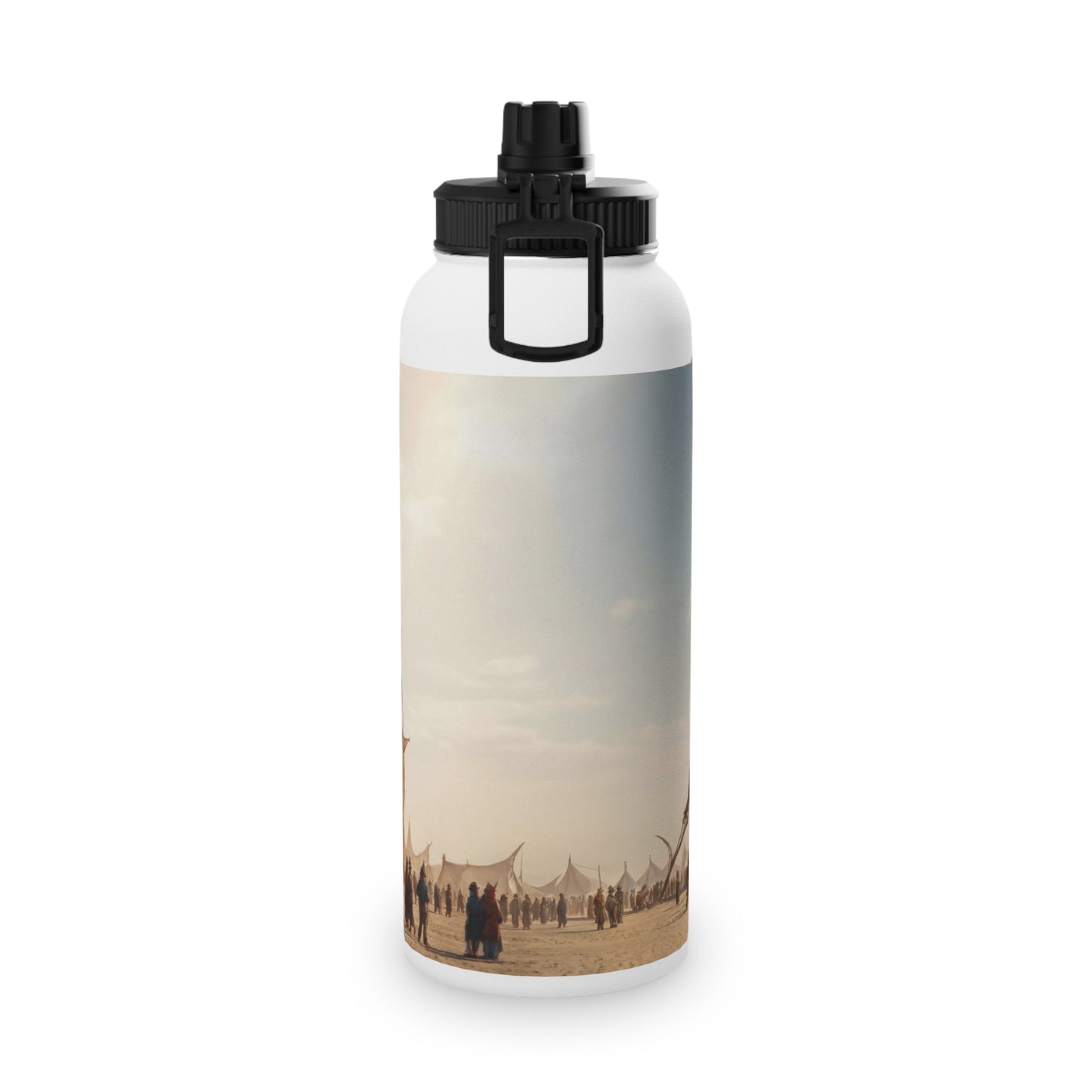 Desert Sky Cathedral Stainless Steel Water Bottle, Sports Lid – Sunlit Aetherium Oasis
