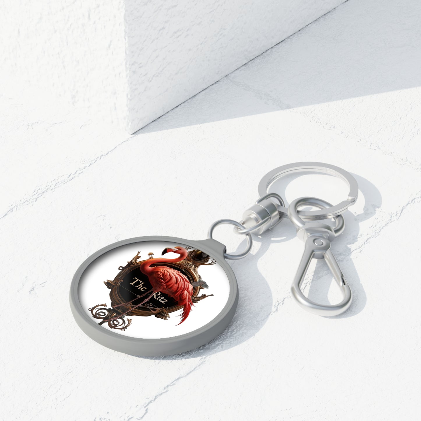 Crimson Flamingo Manor Keyring Tag – Gilded Frame Elegance