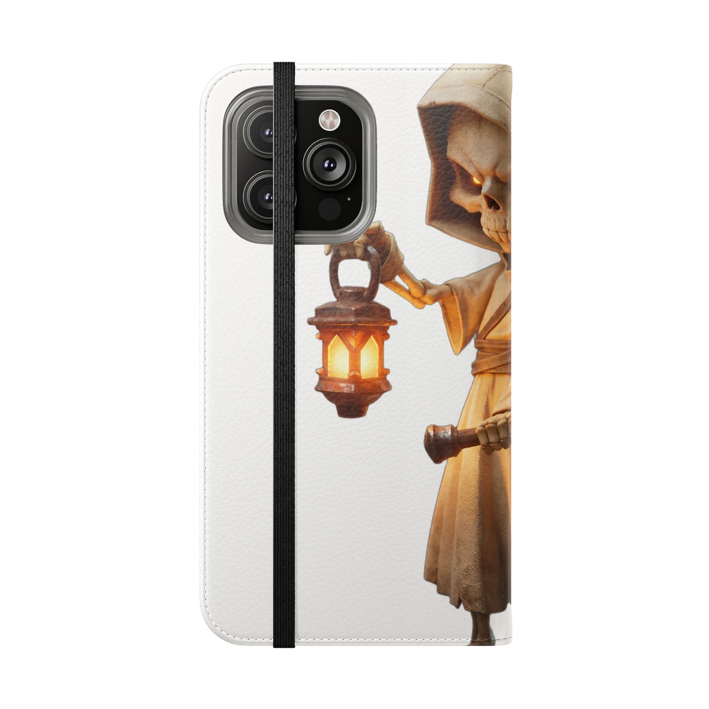 Lantern-Bearing Sentinel Flip Cases – Hooded Guardian with Scythe and Warm Glow