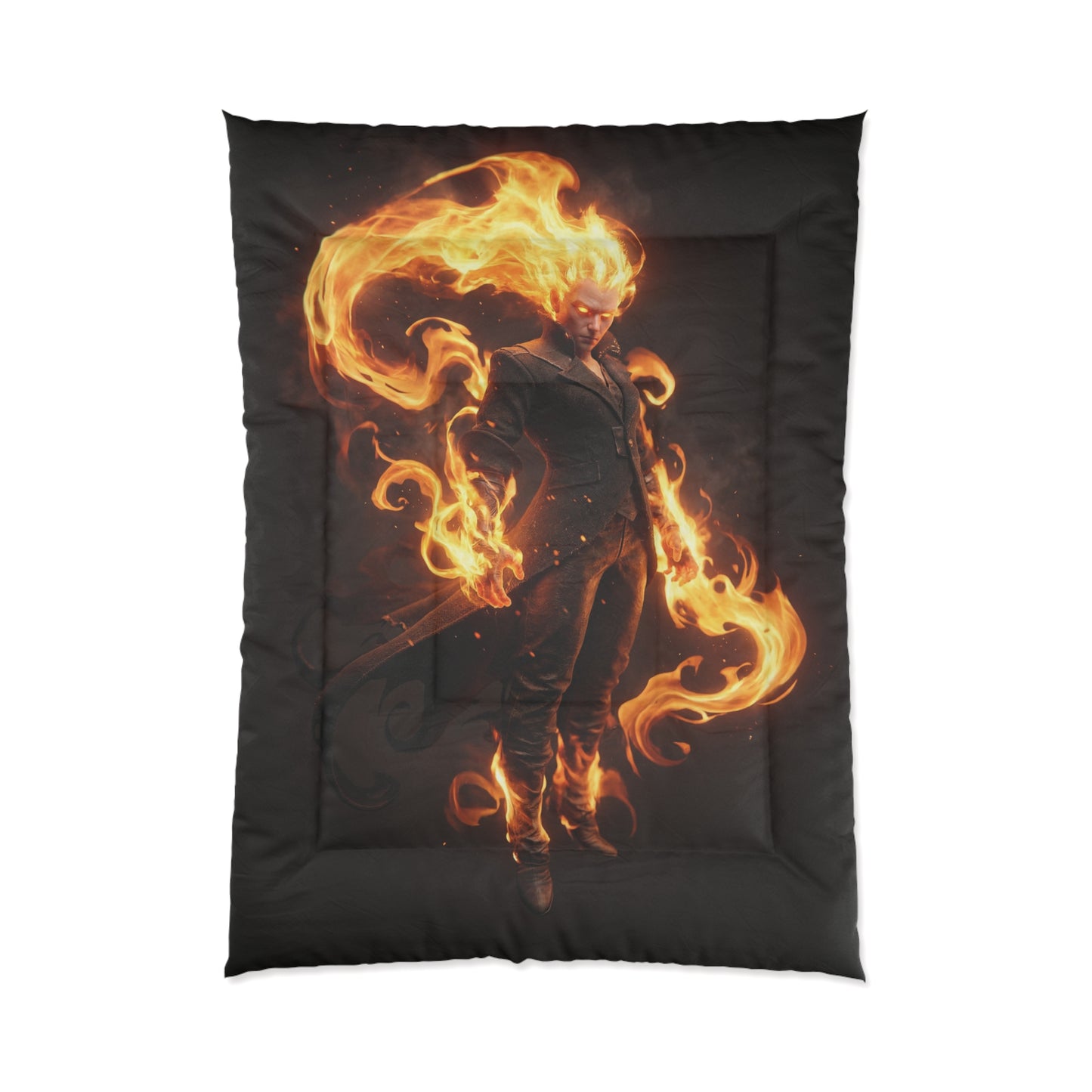 Flame-Wreathed Sentinel Comforter – Crimson Ember Guardian Dreamscape