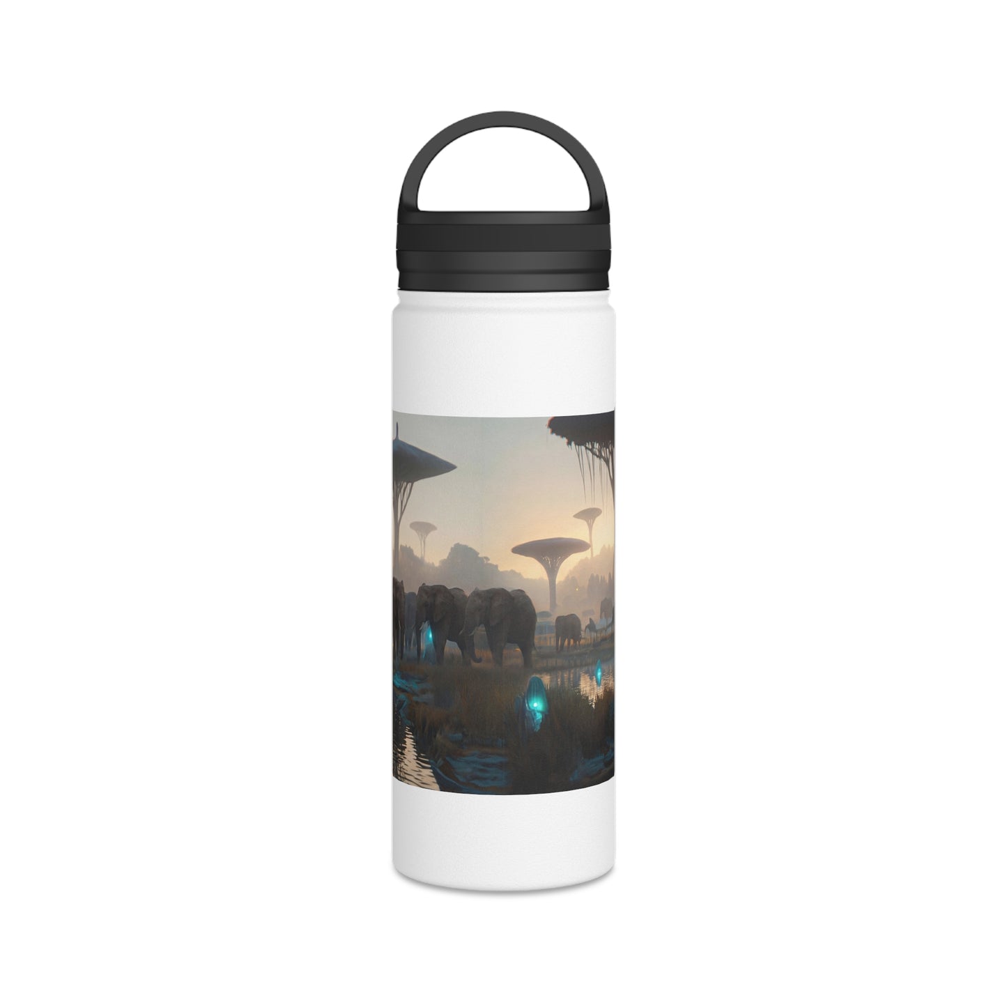 Elephants at Dawn Water Bottle – Bioluminescent Savannah Sanctuary