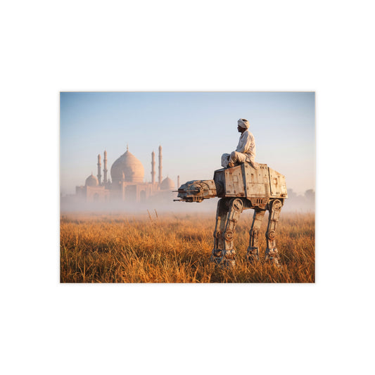 Man on AT-AT in Golden Field Ceramic Photo Tile – Taj Mahal Sunrise Fusion