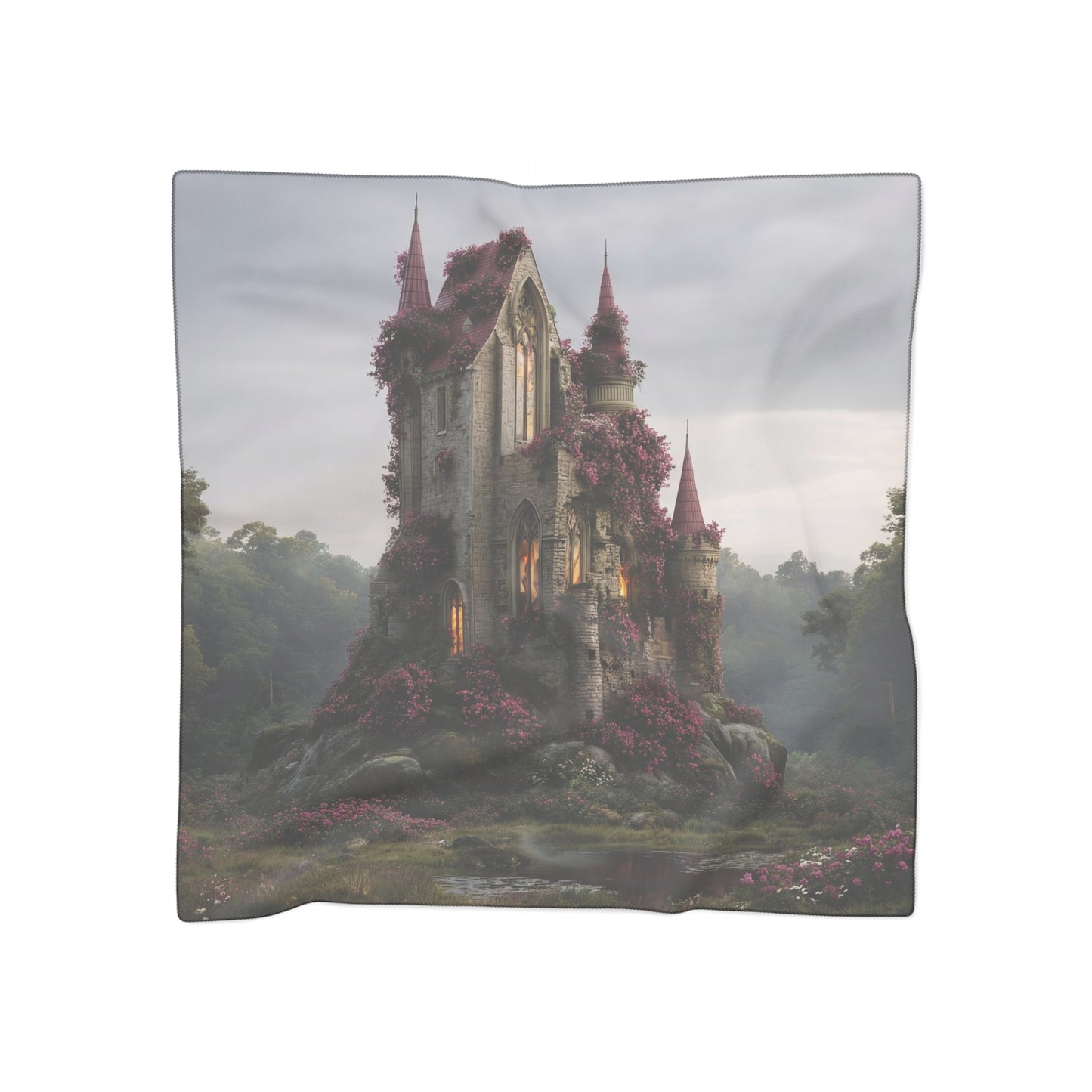 Blooming Castle Poly Scarf – Twilight Rose Sanctuary