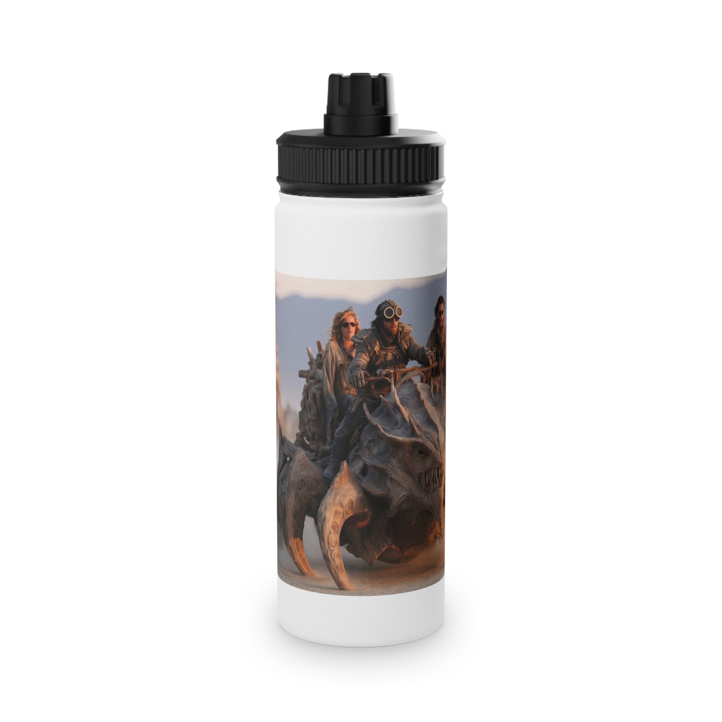 Desert Dragon Ride Stainless Steel Water Bottle, Sports Lid – Sunset Dust and Steam-Punk Fangs