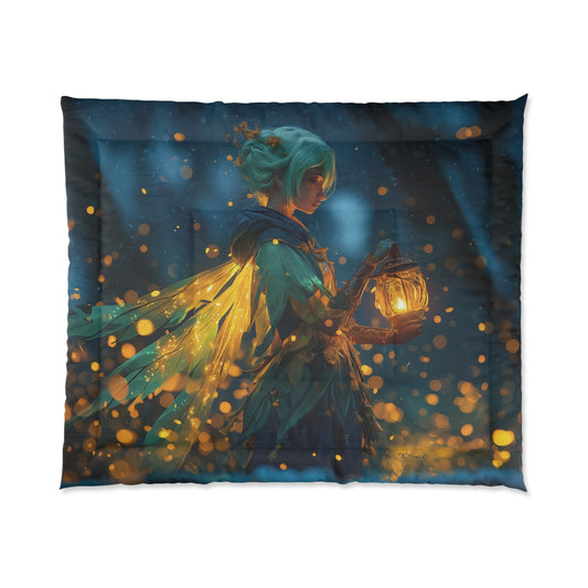 Lumina Forest Keeper Comforter – Golden Lantern Glow in Twilight Woods