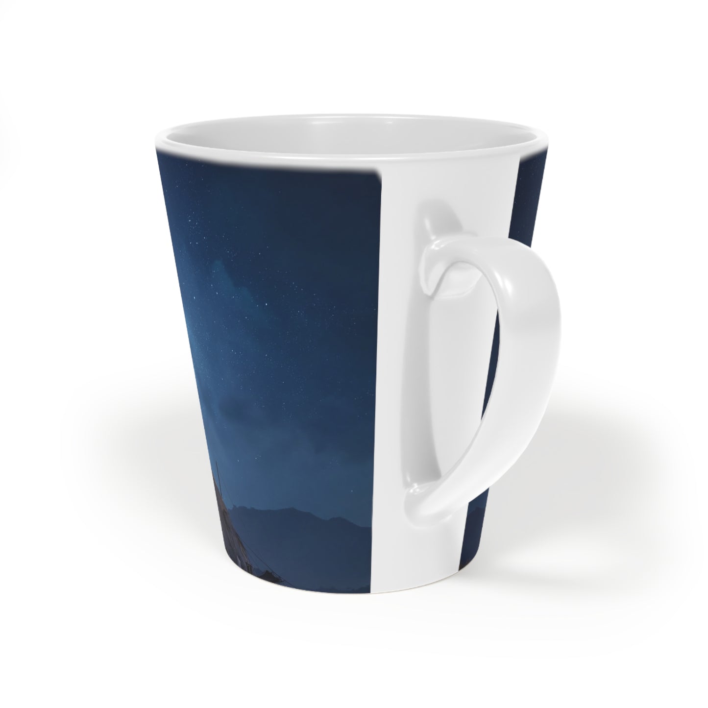 Starlit Tented Haven Latte Mug, 12oz – Warm Light Under the Milky Way
