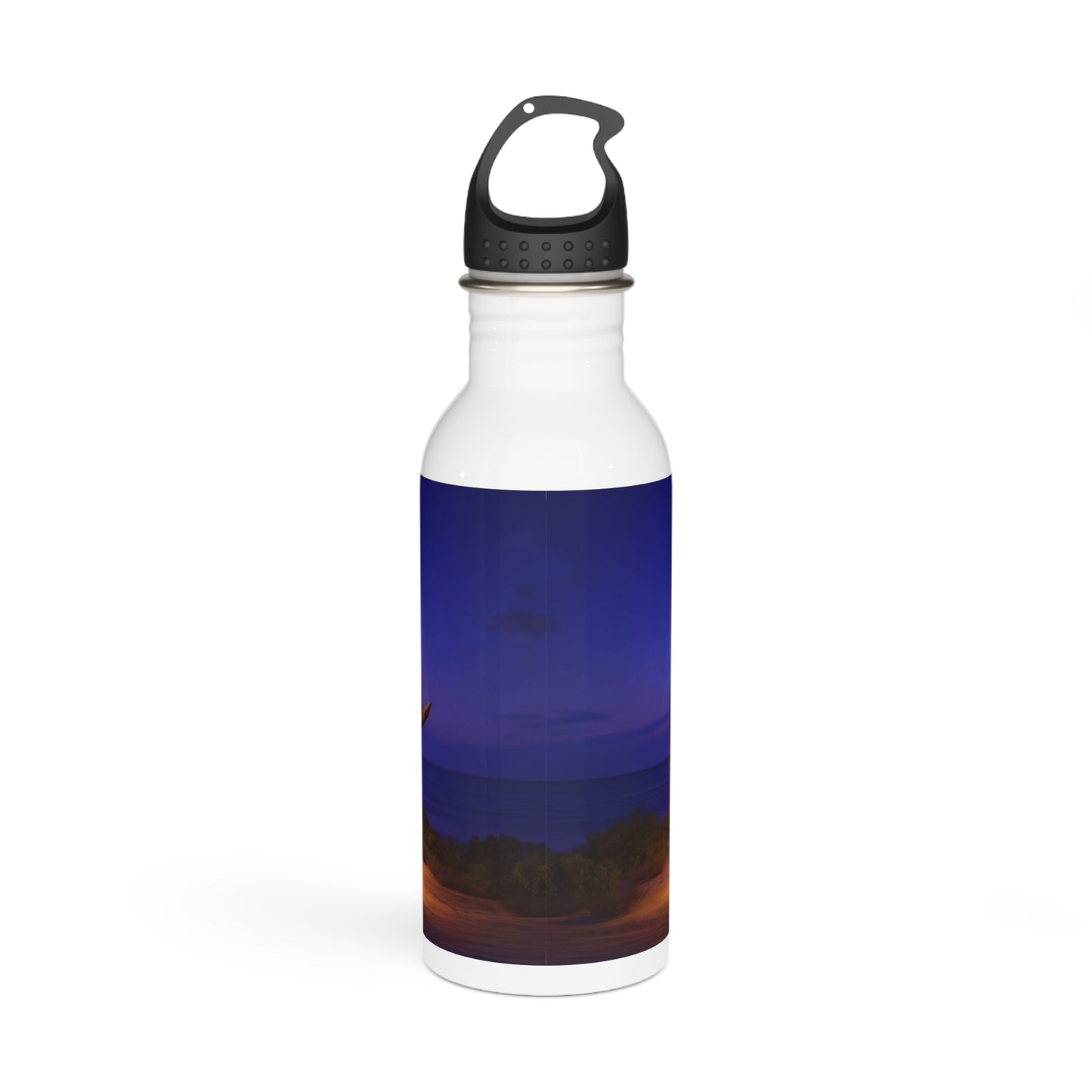 Luminous Phoenix Arch Water Bottle – Sunset Sanctuary with Hanging Lanterns