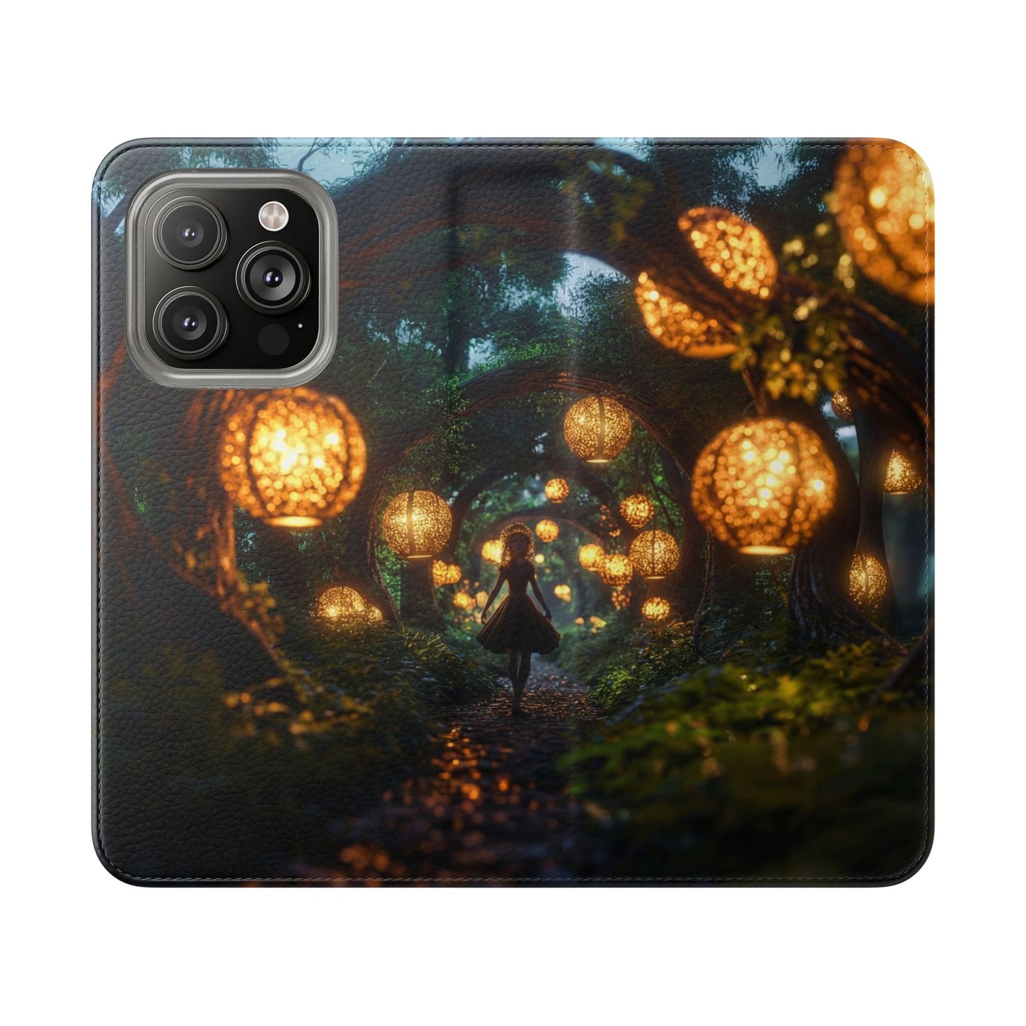 Lantern Archway Flip Cases – Girl Walking Through Forest Tunnel Art Case