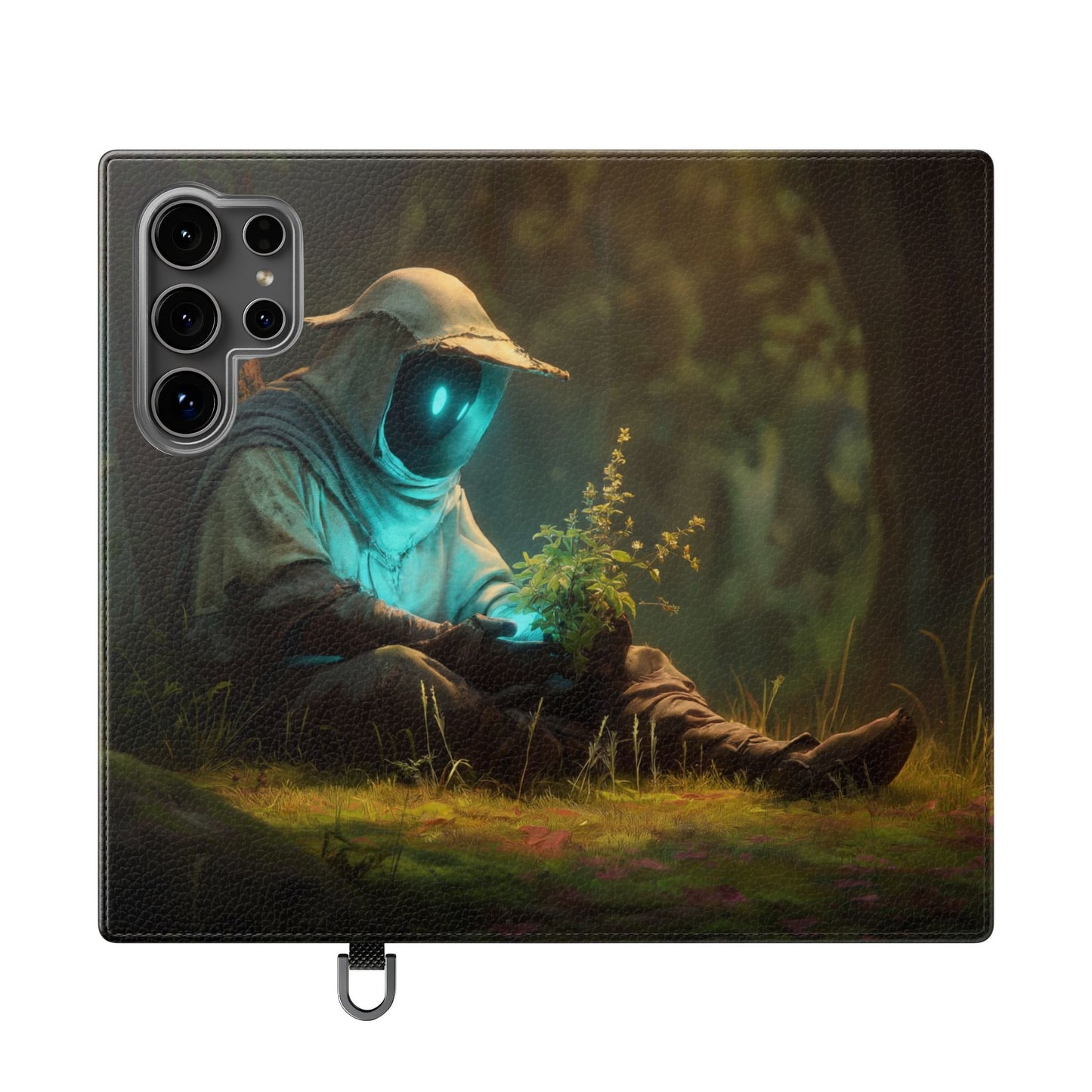 Glowing Orb Hooded Guardian Flip Cases – Bioluminescent Forest Keeper