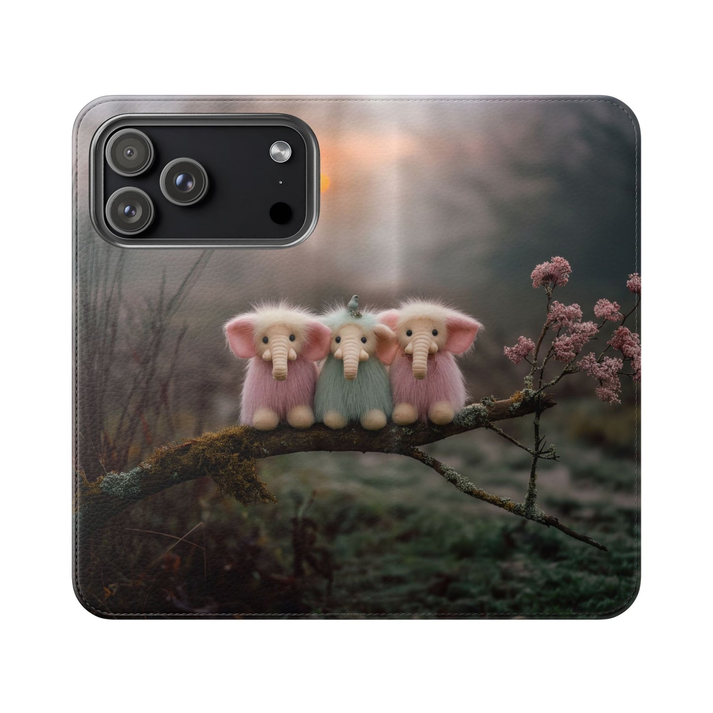 Mossy Branch Elephants Flip Cases – Pastel Fluff Guardians