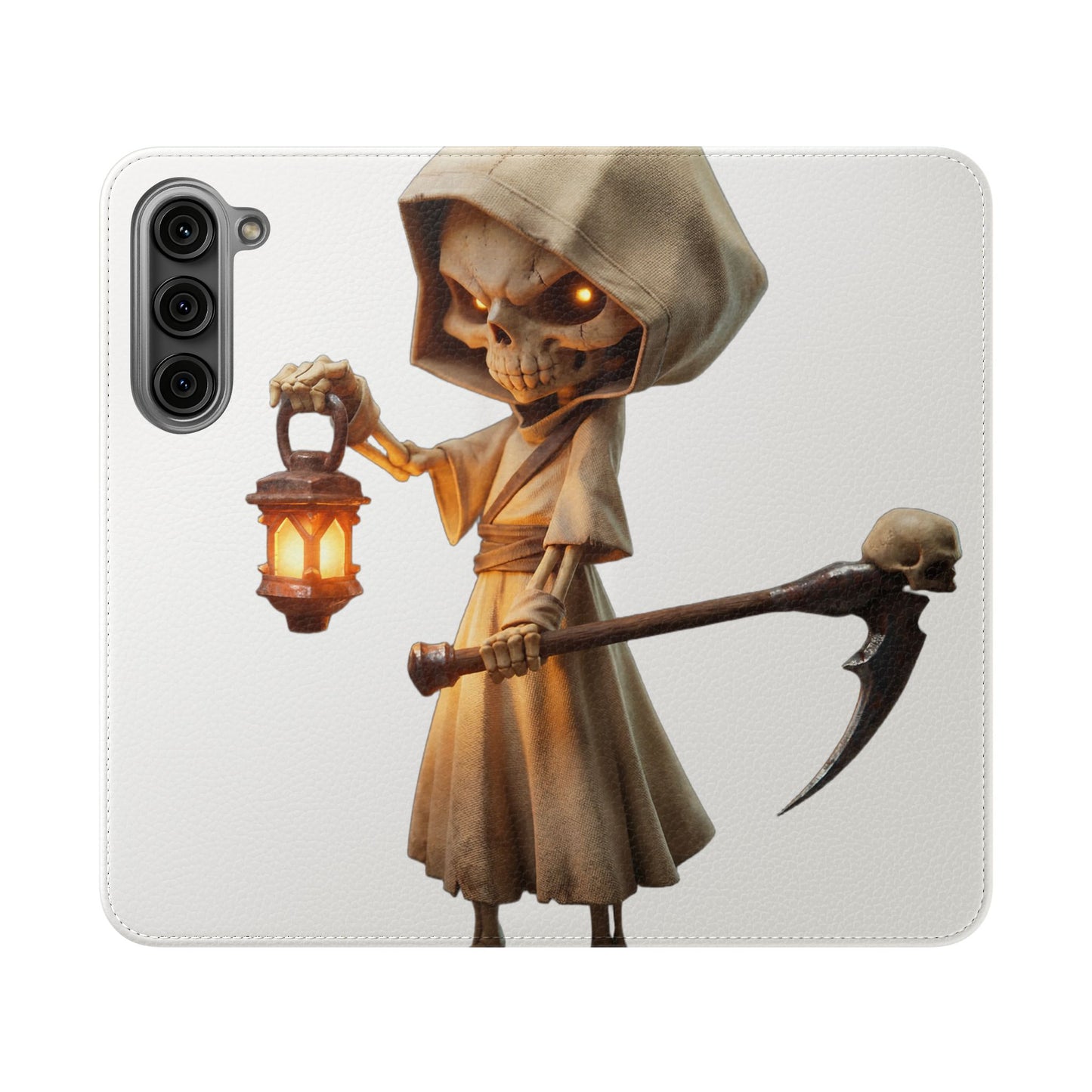 Lantern-Bearing Sentinel Flip Cases – Hooded Guardian with Scythe and Warm Glow