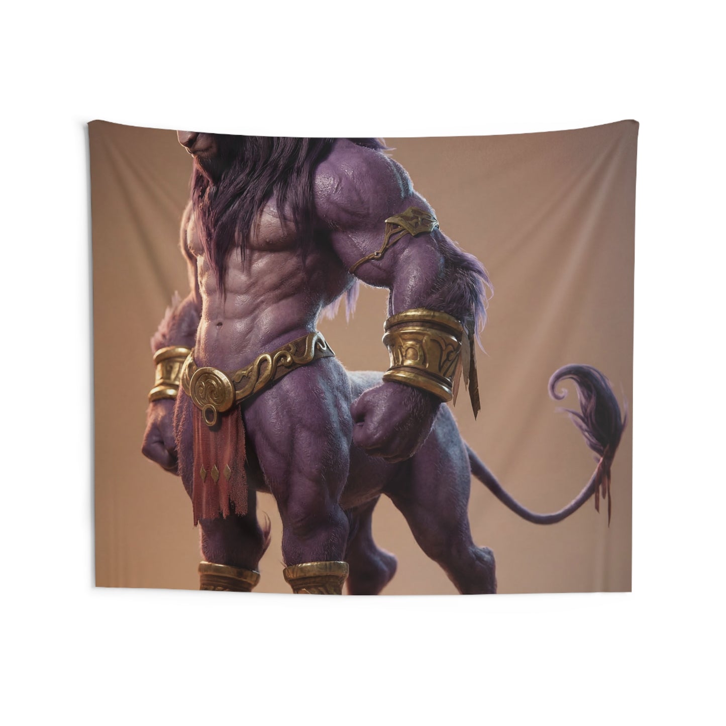 Purple Bull Sentinel Indoor Wall Tapestries – Mythic Warrior in Golden Bands