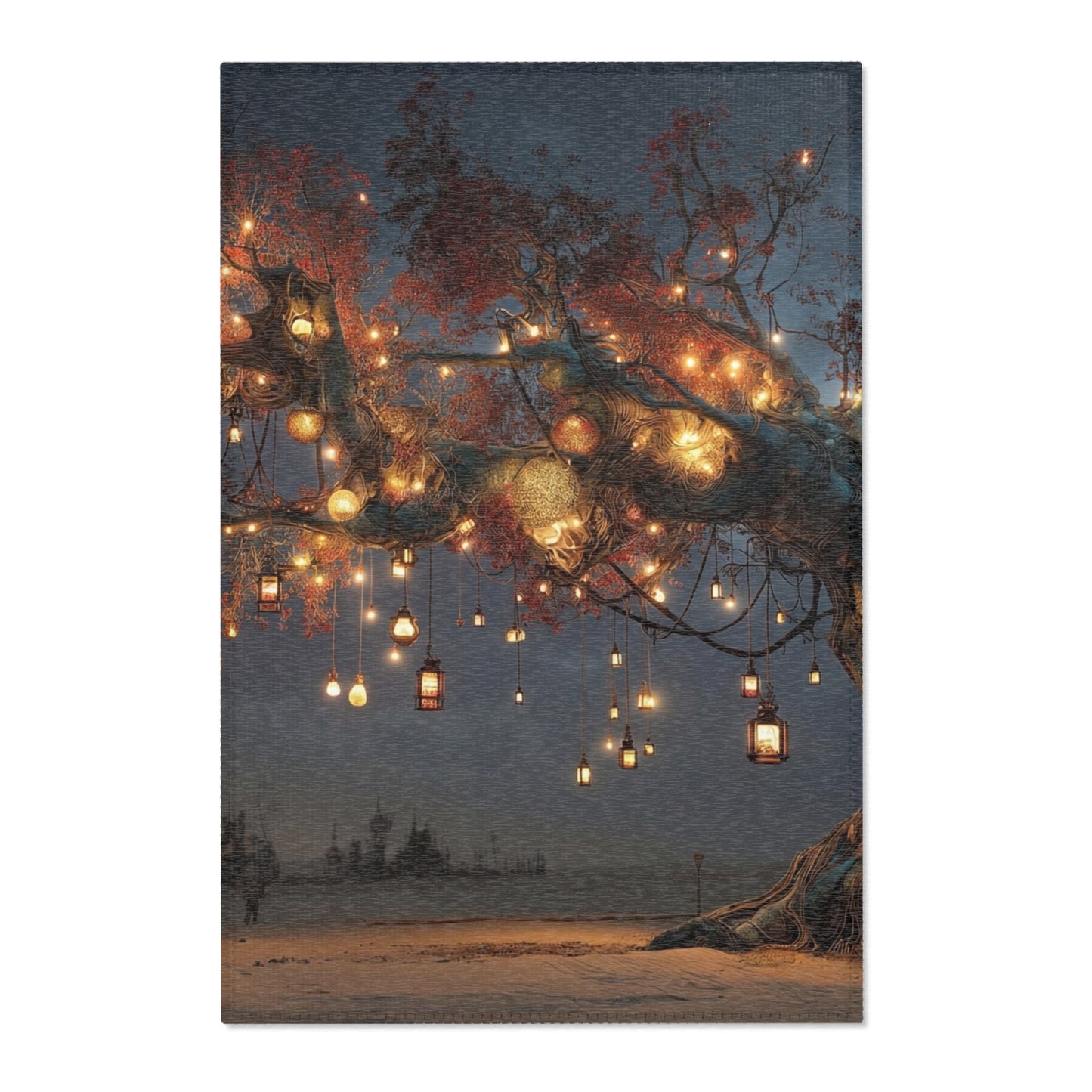 Luminous Wisp Tree Area Rug – Desert Nightglow Oasis