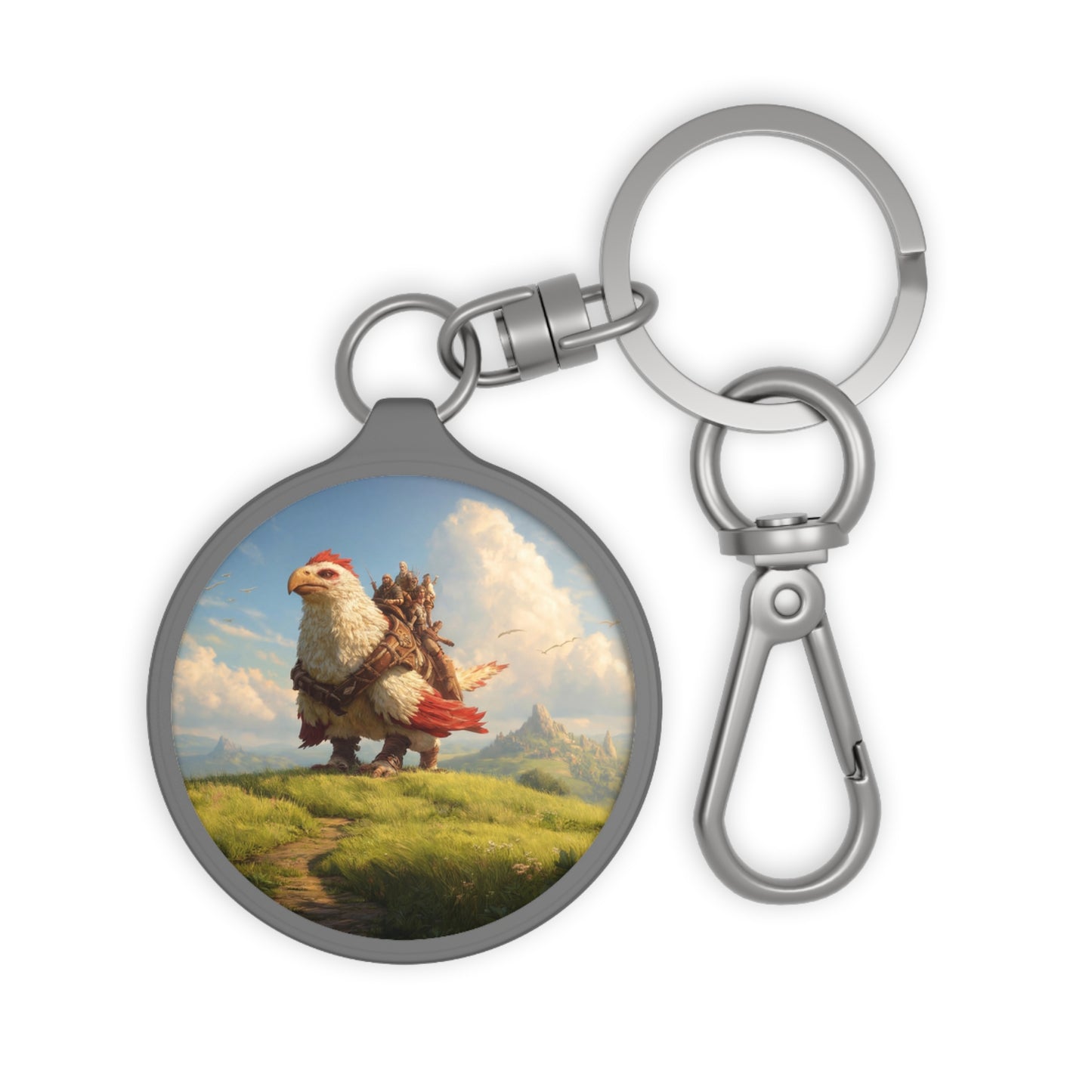 Skybound Falcon Riders Keyring Tag – Sunset Over the Whispering Peaks