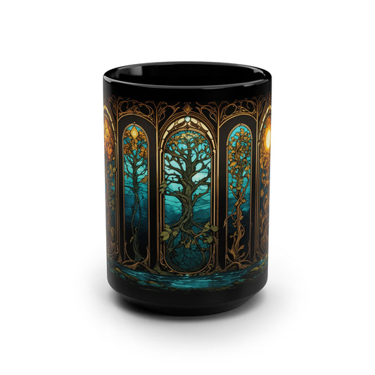 Gothic Tree Stained Glass Mug - Art Nouveau Fantasy Design