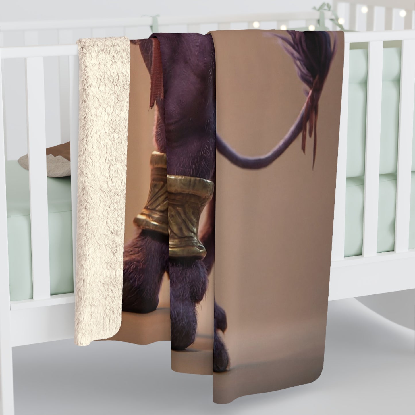 Horned Centaur Sherpa Fleece Blanket – Purple Guardian with Golden Armor