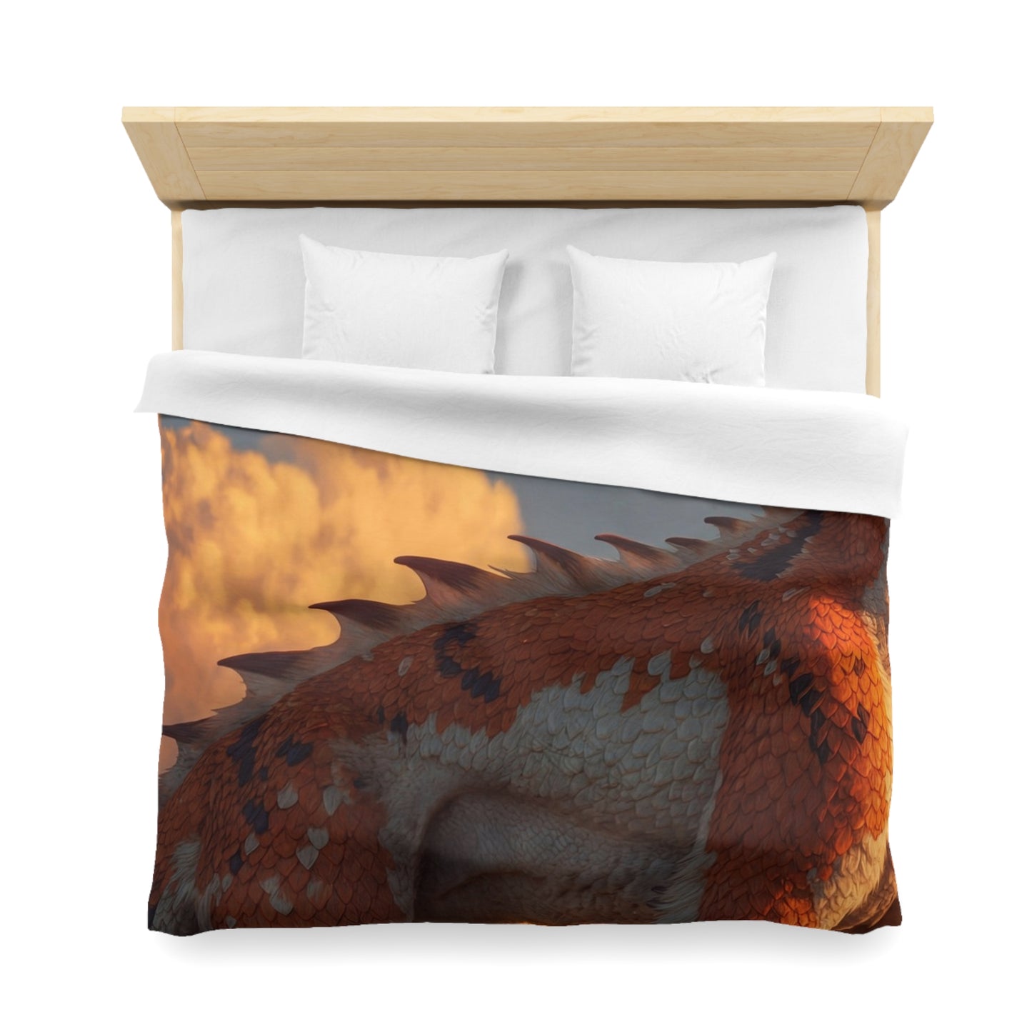 Sunset Sentinel Dragon Microfiber Duvet Cover – Warm Amber Glow in Wild Grass