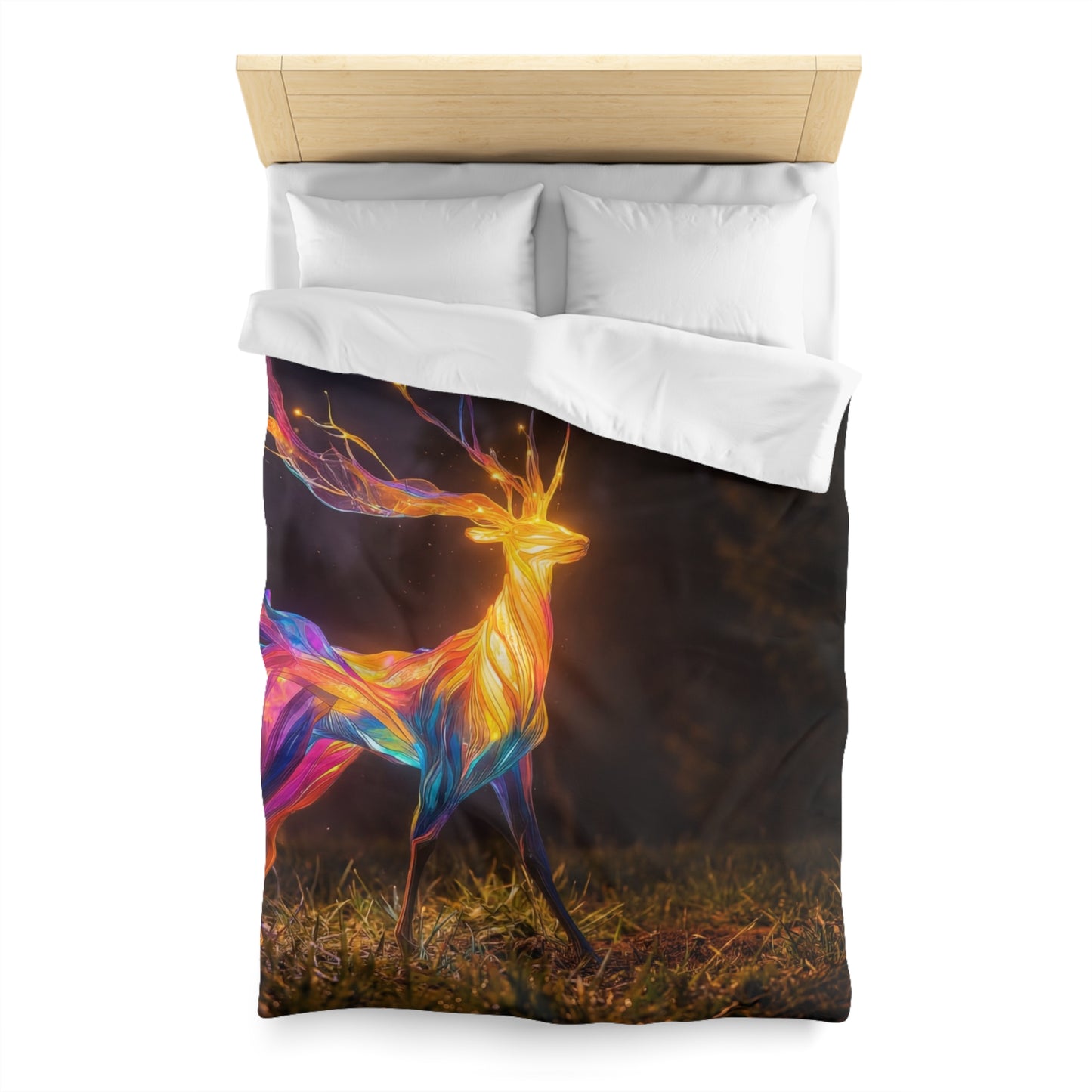 Chromatic Stag Microfiber Duvet Cover – Night Garden Luminescence