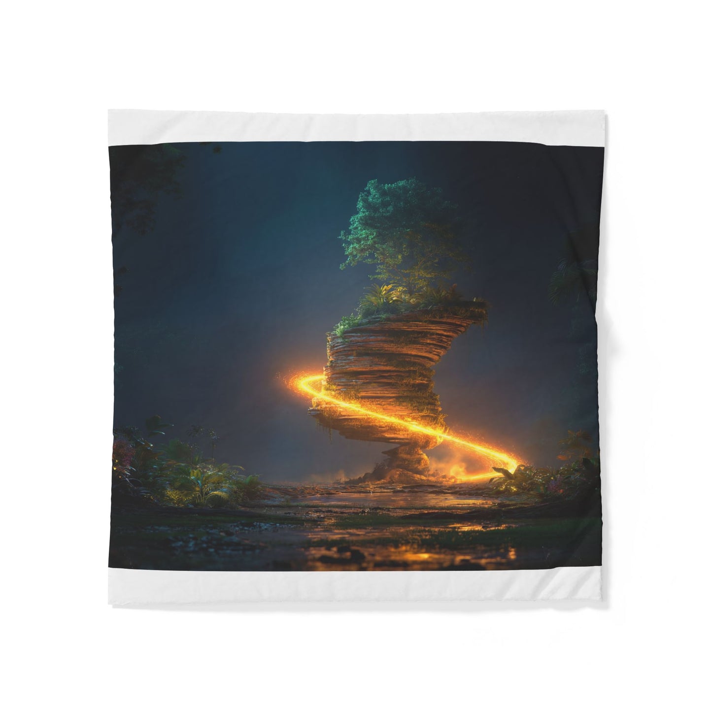 Floating Island Treehouse Duvet Cover – Golden Twilight Sanctuary