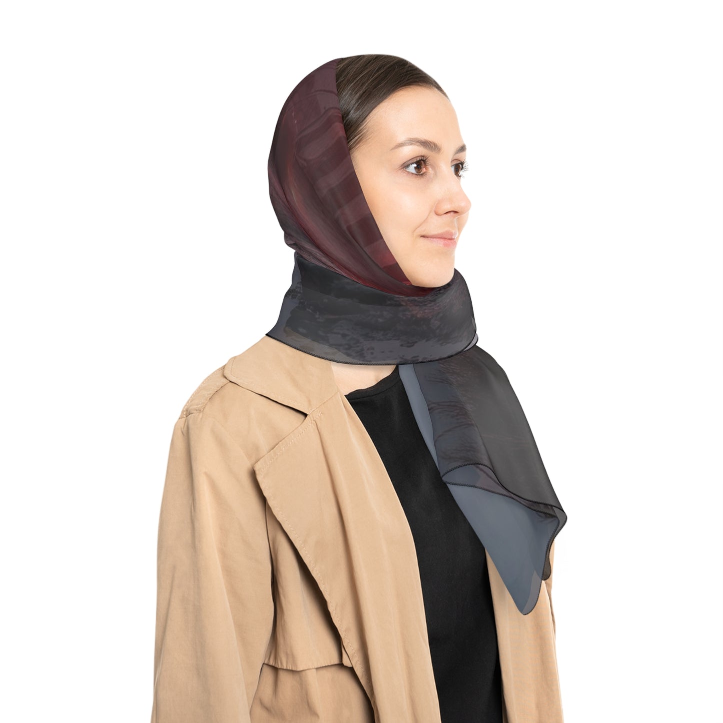 Crimson Circus Tent Poly Scarf – Twilight Mirage on the Shore