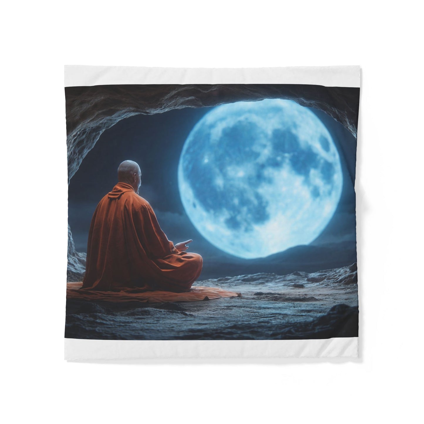 Moonlit Monk Cotton Duvet Cover – Stillness Beneath the Celestial Glow