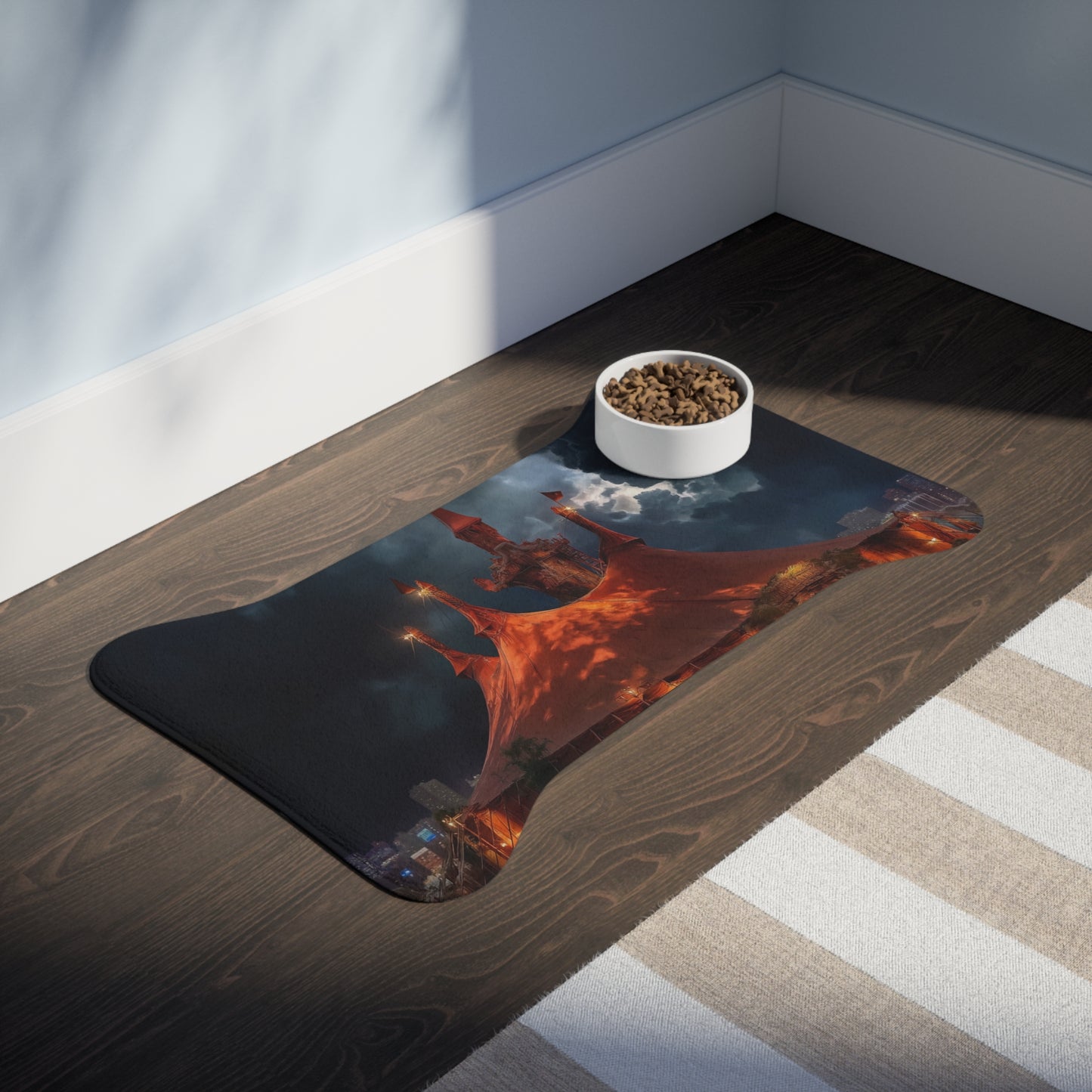 Crimson Circus Tent Pet Feeding Mats – Neon Nightscape Feast Ground