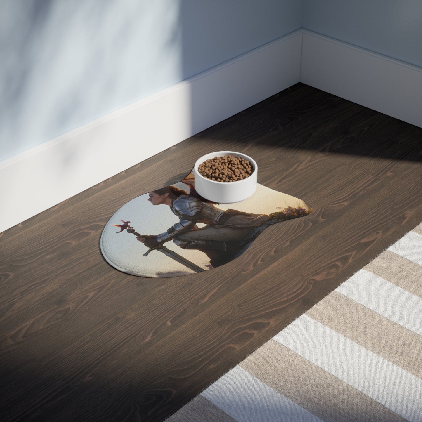 Dragon Knight Pet Feeding Mats – Sunset Sentinel with Winged Companion