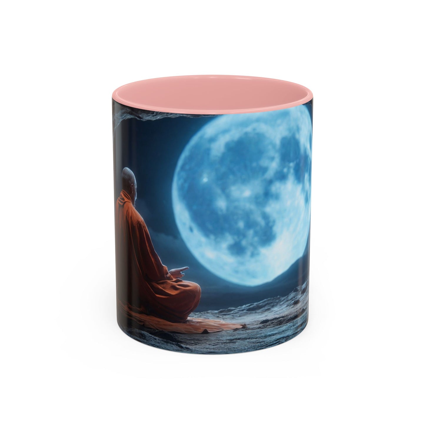 Moonlit Monk Meditation Mug – Serene Nightwatcher in Cave