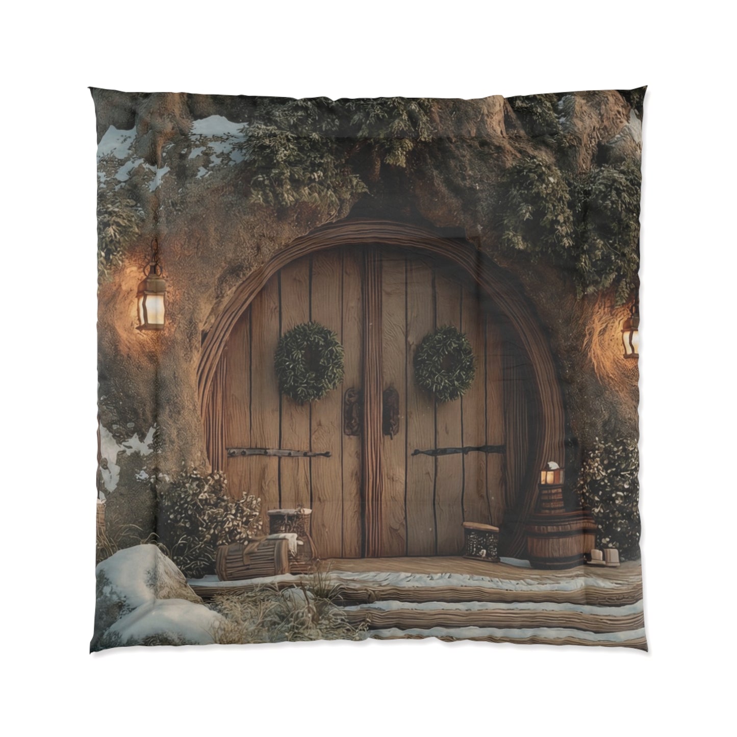 Winter Hollow Treehouse Comforter – Snow-Kissed Hearth at Dusk