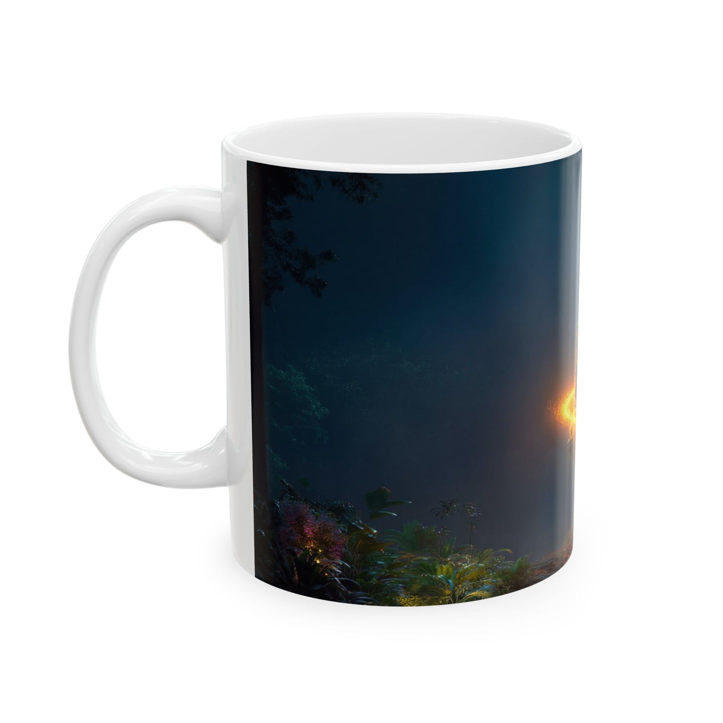 Luminous Floating Rock Ceramic Mug – Tropical Night Sanctuary