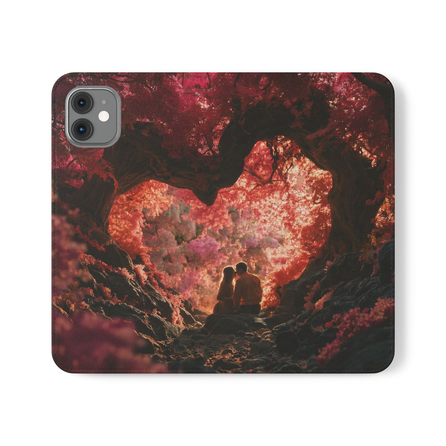 Crimson Arch Flip Cases – Heart-Shaped Canopy Romance