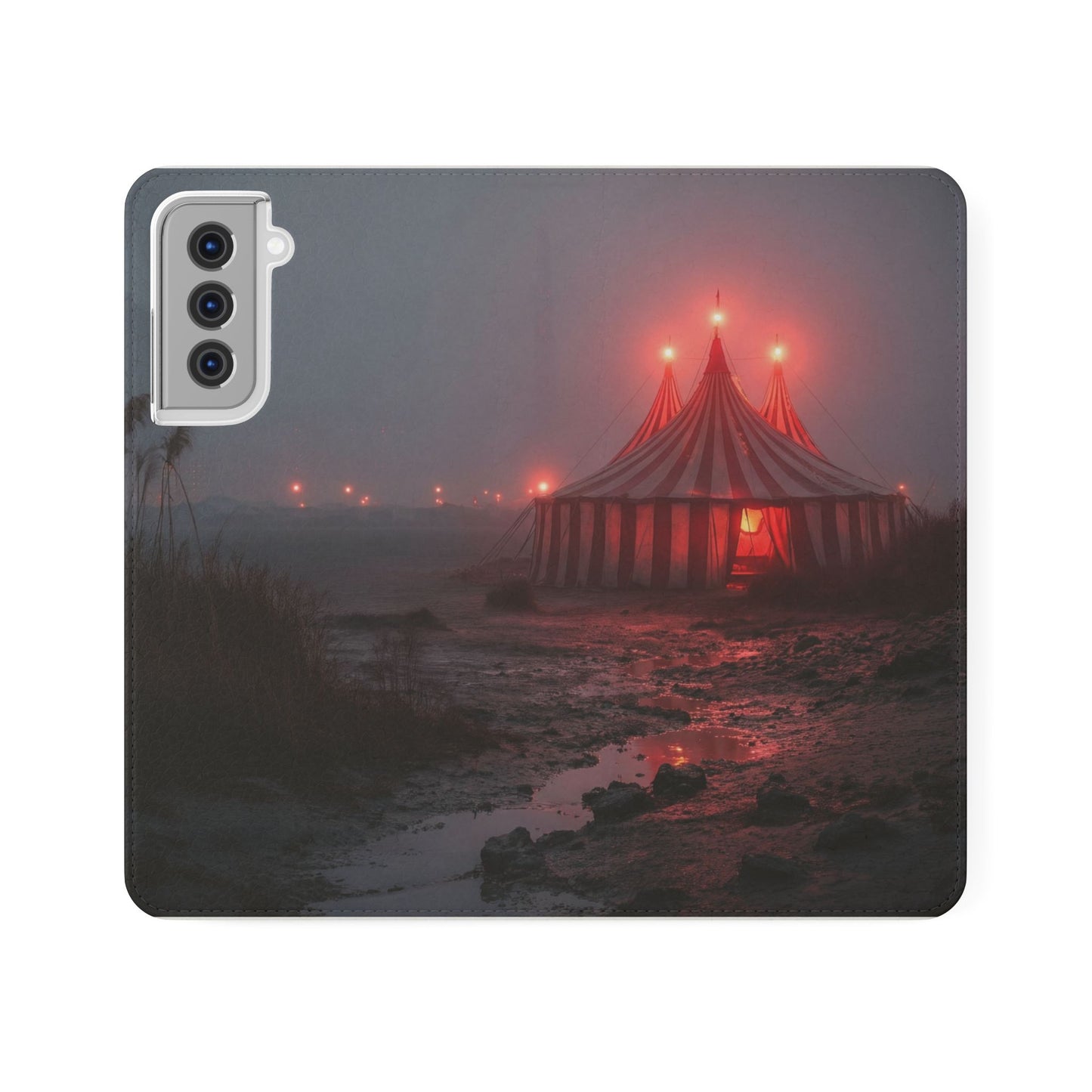Crimson Circus Tent Flip Cases – Misty Coastside Lantern Scene