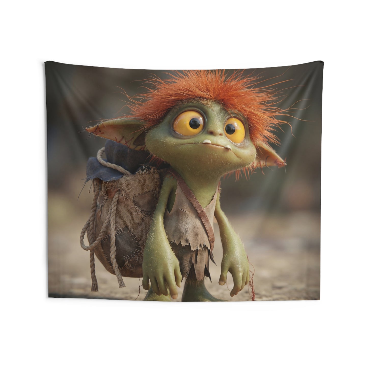 Glimmering Goblin Wall Tapestry – Curious Forest Scout Portrait